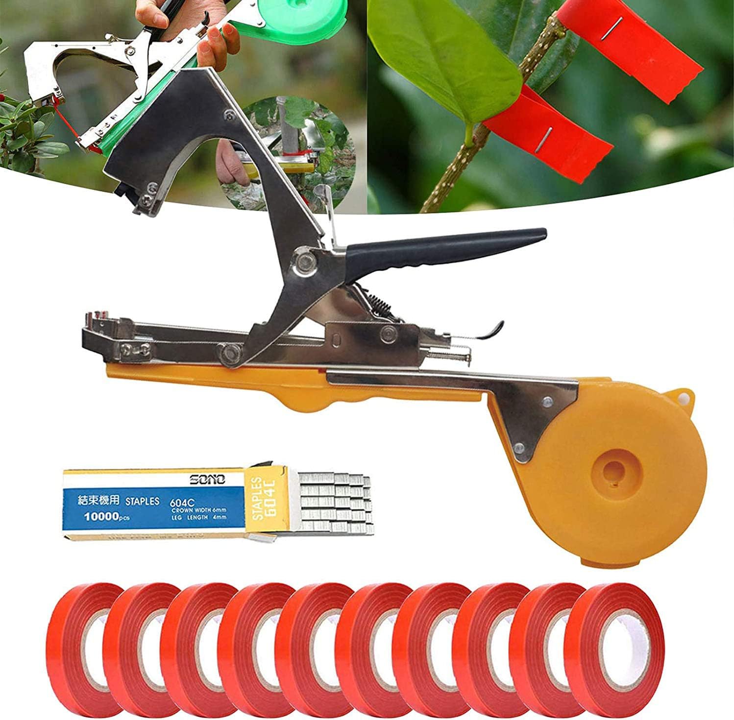 Plant Tying Machine, Gardening Tools Flower Tape Taping Tools, Tapetool Machine, Gardening Gadgets Garden Claw Tool Garden Hand Tools for Vegetable, Grape, Tomato, Cucumber (Yellow)