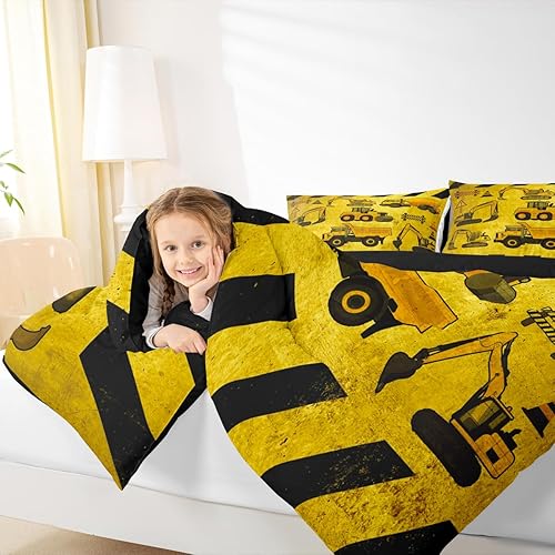 Vista 6 de Juego de ropa de cama de tractor tamaño matrimonial, juego de edredón de camión de equipo, edredón de plumón de excavadora de construcción, juego