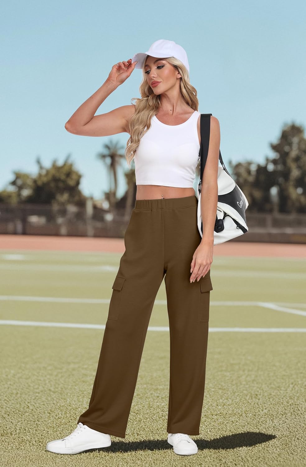 IWOLLENCE Womens Cargo Sweatpants Baggy Wide Straight Leg Sweats Pants with Pockets - Image 3