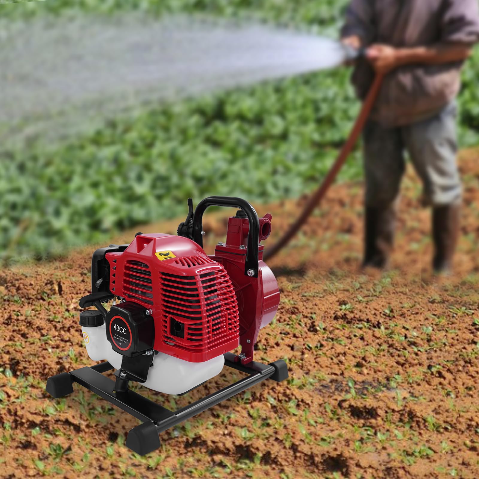 Bomba de agua portátil de 43 cc 1,25 kW – 10 m³/h de potencia de extracción, 8 m de altura de aspiración, 30 m de altura máxima, 1 pulgada de entrada/salida