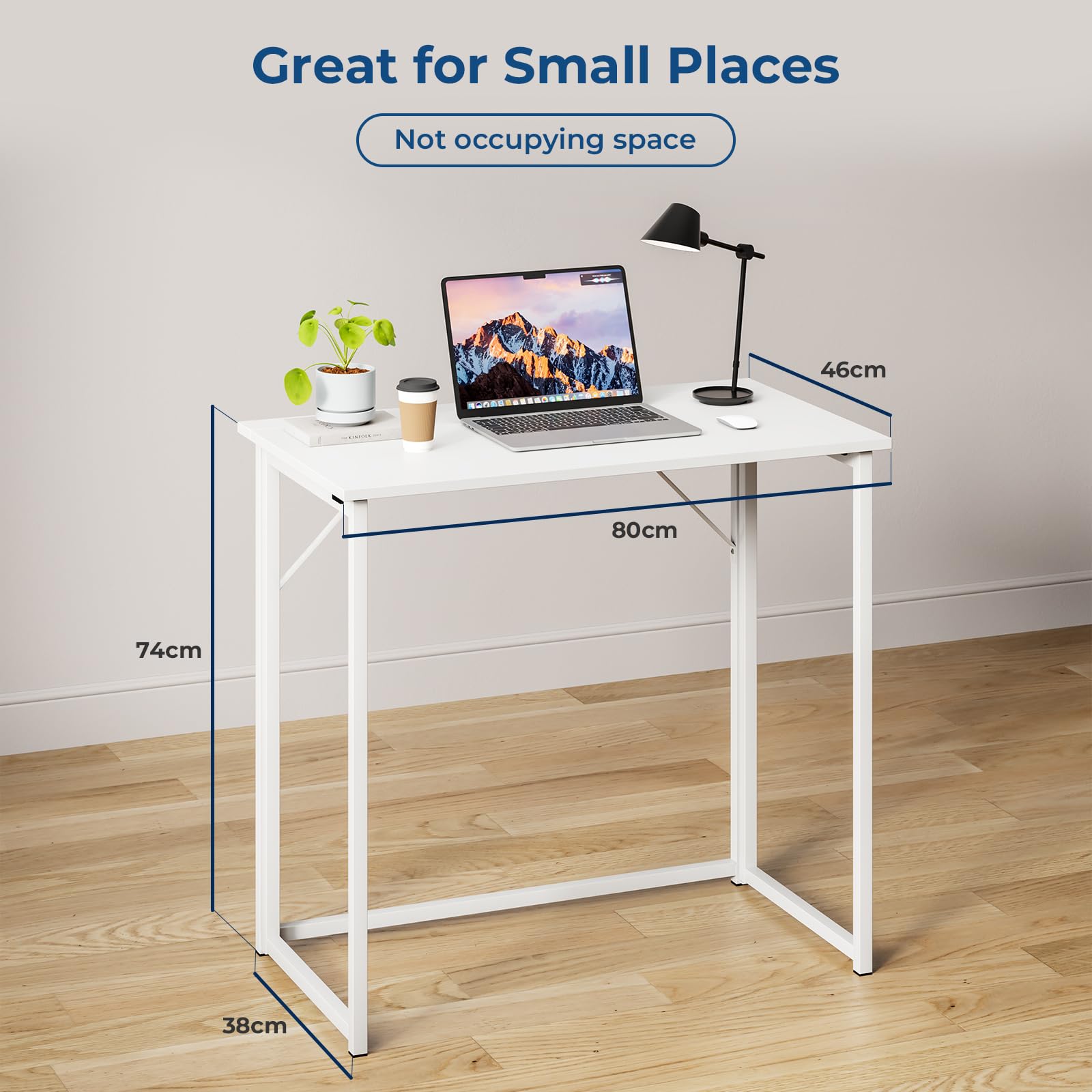 Dripex Klapptisch 80x46 cm Klappschreibtisch Faltbar Tisch | Kleiner Schreibtisch klappbar Computertisch Platzsparender Tisch für Homeoffice Arbeitszimmer PC, Weiß