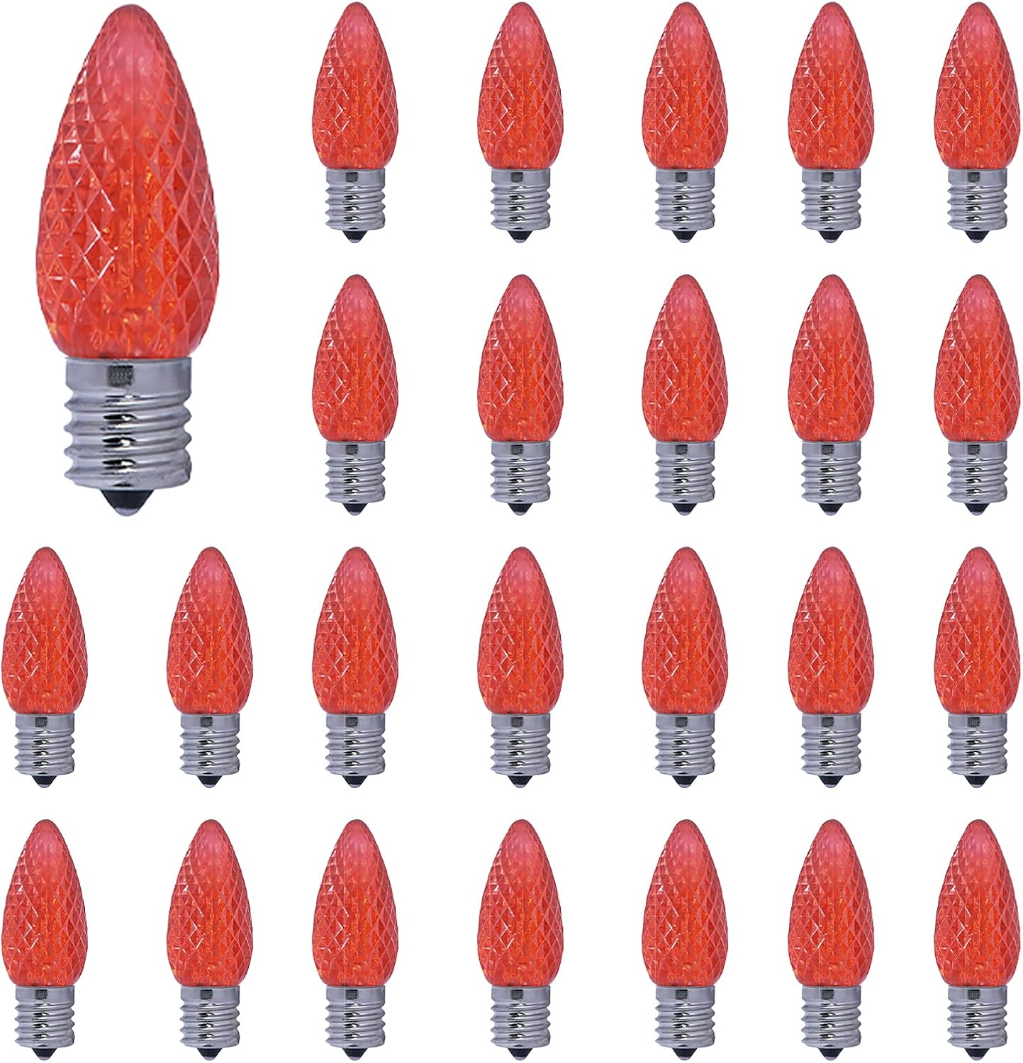 DYSMIO Decorative Colored Christmas Replacement LED Light Bulb 0.6 W, 120 V, C9 Type Bulb Design, Commercial Grade E 17 Socket with Damp Rating (Red, 25 Pack)