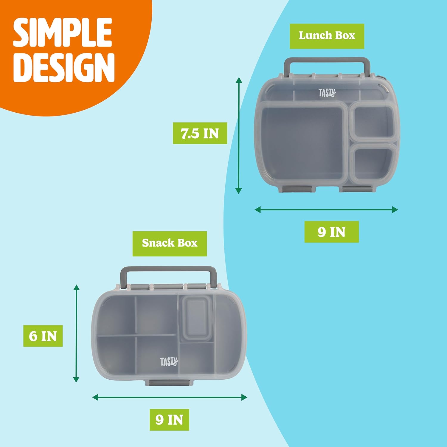 Tasty 2-Piece Snack & Bento Box Set, Includes Lunch Box & Snack Box, Portable Food Storage with Built-In Phone Stand, Carry Handles, Gray