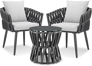 tectake® Gartenmöbel-Set Lugano Rope-Design, Aluminiumgestell, Tisch 2 Stühle, Dicke Sitzpolster, Gartenlounge, Loungemöbel, Gartensitzgruppe, Outdoor Lounge Set, Terrassenmöbel, Balkonmöbel