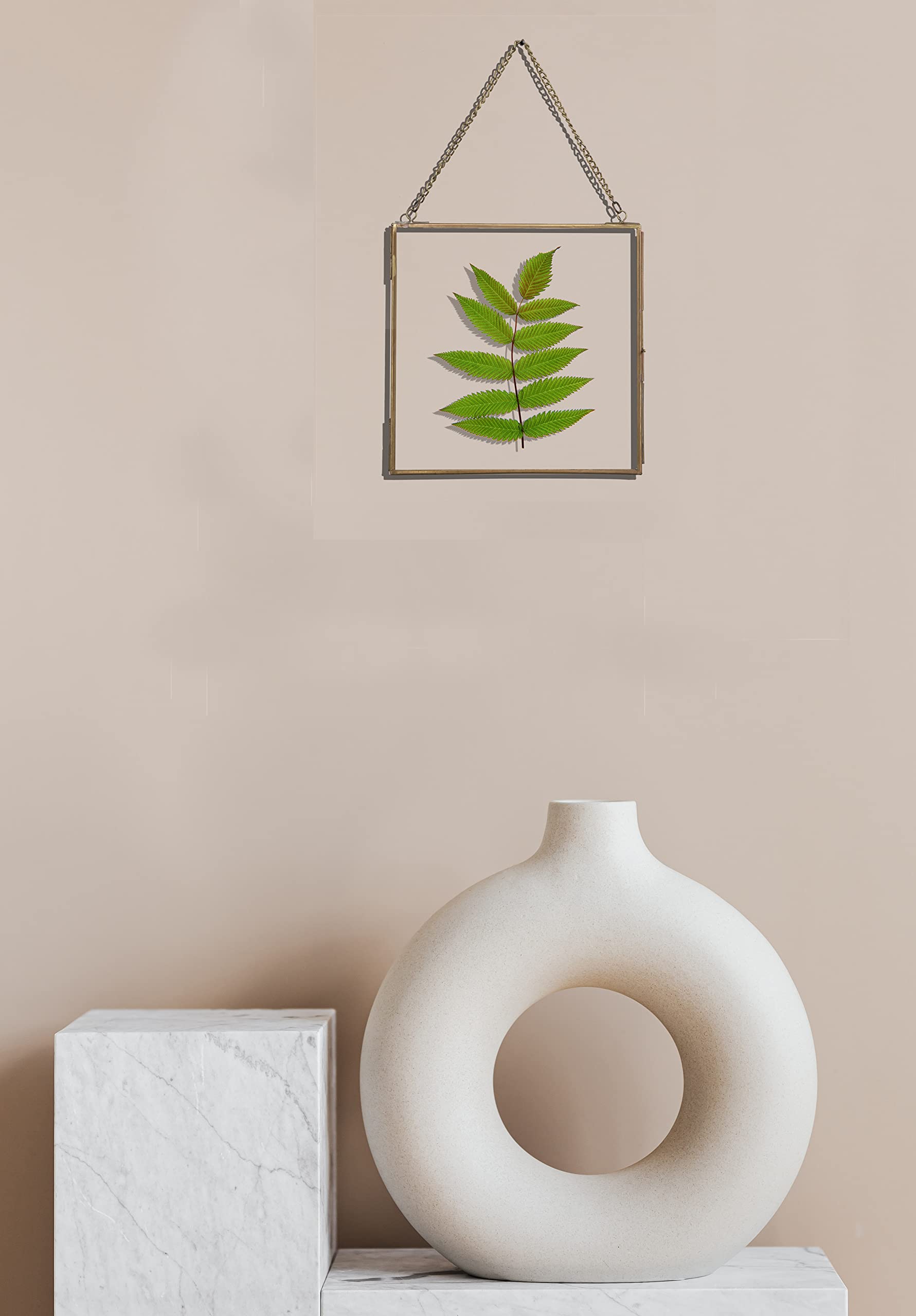 Spaziomaker Collection Home Decor Glass & Metal Golden Hanging Frame/Photo frame with double sided glass for Wall Decoration. (5"x5")