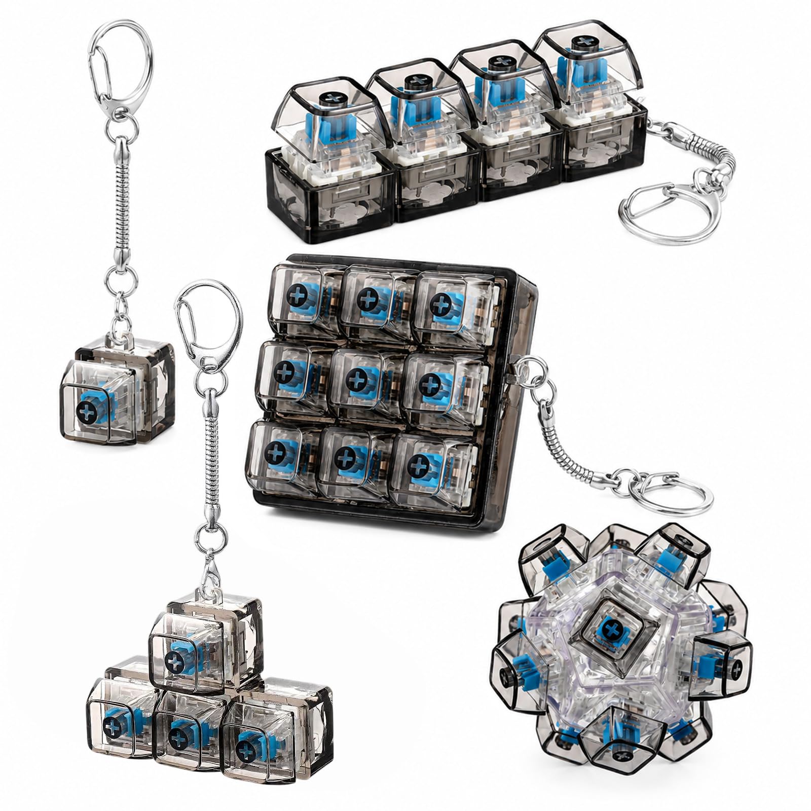 5 Pcs Keyboard Fidget Toy for Adults, Clicky Keyboard with Crisp Key Sounds, Funny Stress Relief Clicker Fidget Keychain, Portable Finger Decompression Keyring for Office School