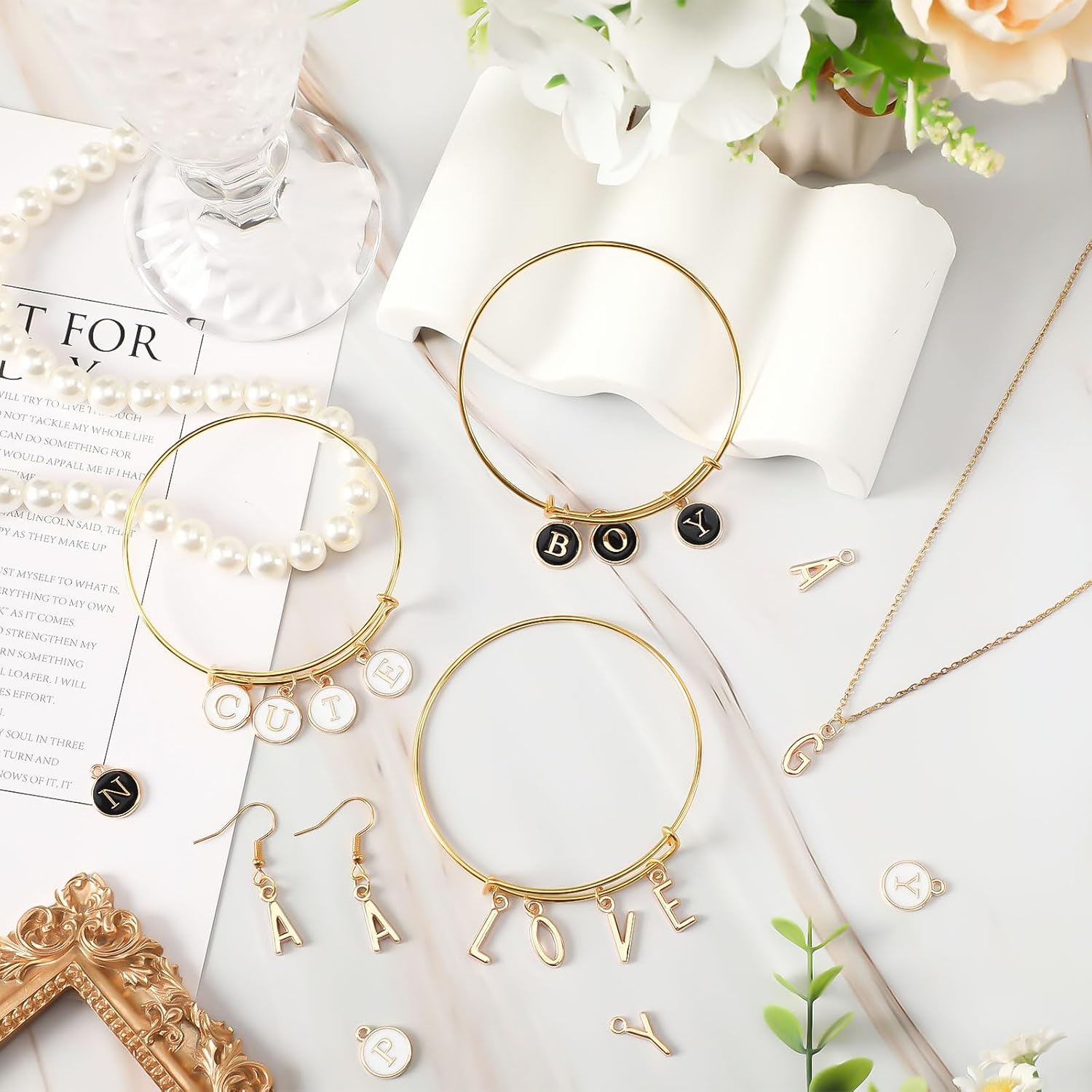 SANNIX 156Pcs/6 Sets A-Z Letter Charms, Initial Alphabet Metal Charms with 200Pcs Open Jump Rings for Bracelet Earrings Necklace, Jewelry Making, KC Gold - Image 3