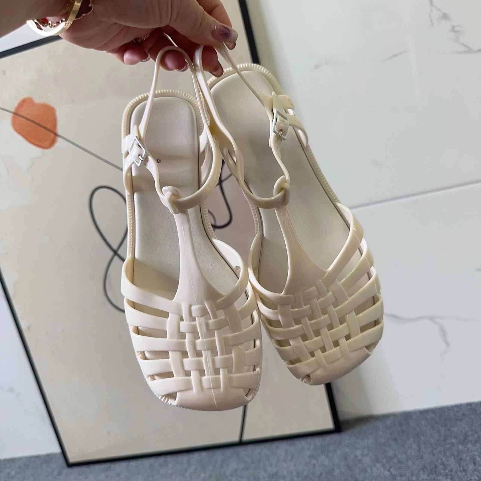 RXZCHH Sandalias Planas Romanas con Punta Cuadrada para Mujer, Zapatos de gelatina calados, Sandalias Informales de Verano para Playa, Talla única pequeña (púrpura, 39)