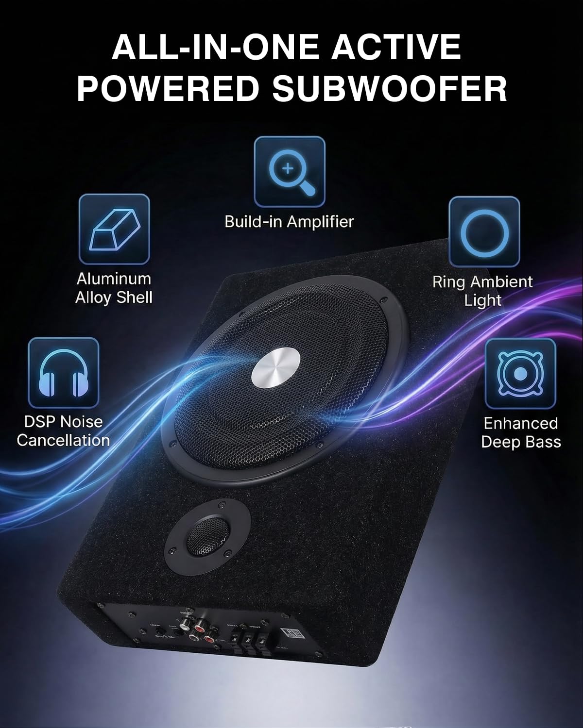 Radio Ultraflacher Auto-Subwoofer, Adecuado para sedanes/Camiones, con Amplificador Integrado, montable bajo los Asientos, Potencia máxima de 600 W, subwoofer Compacto de 8 Pulgadas
