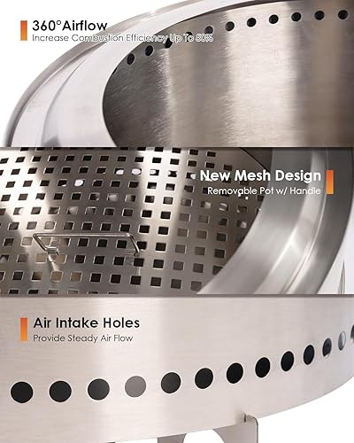 Miniatura 4 de Pozo de fuego sin humo  15 pulgadas  Chimenea de acero inoxidable 304  Pozos portátiles para exteriores con soporte para acampar  Bolsa y palos y