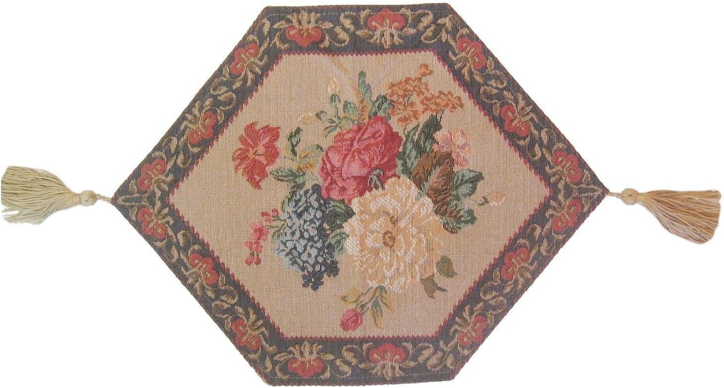 DaDa Bedding 3-Pieces Vintage Tapestry Table Runner Set - Botanical Floral Breath of Springs Woven Lovely Garden with Golden Tassels - Romantic Dining Night Place Mat for Two