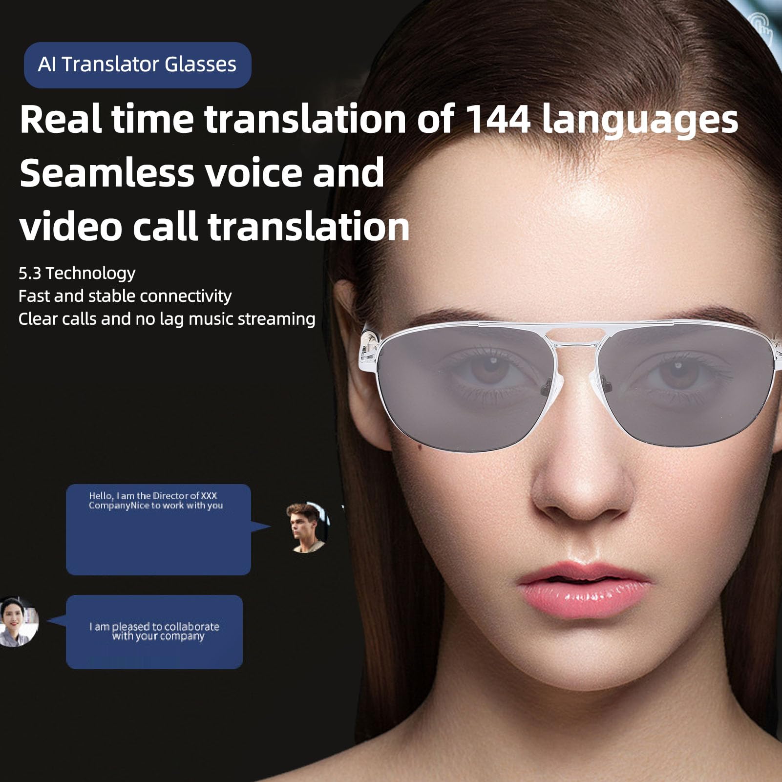 AI Glasses, AI Translator, 144 Languages Bluetooth Smart Glasses for Men & Women, Polarized Sunglasses, Audio Smart Eyewear for Gaming Travel Meeting Memos, Earphone Glasses