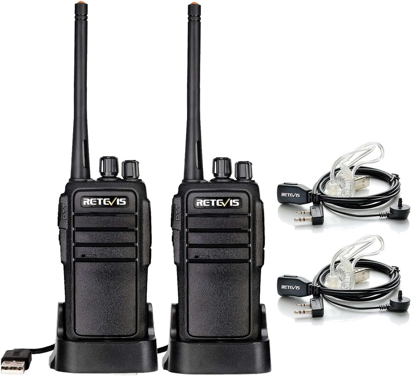 Retevis RT21 Long Range Walkie Talkies with Earpiece and Mic, Rugged Adults 2 Way Radio,Portable FRS Two-Way Radios(2 Pack) (USB Charging)