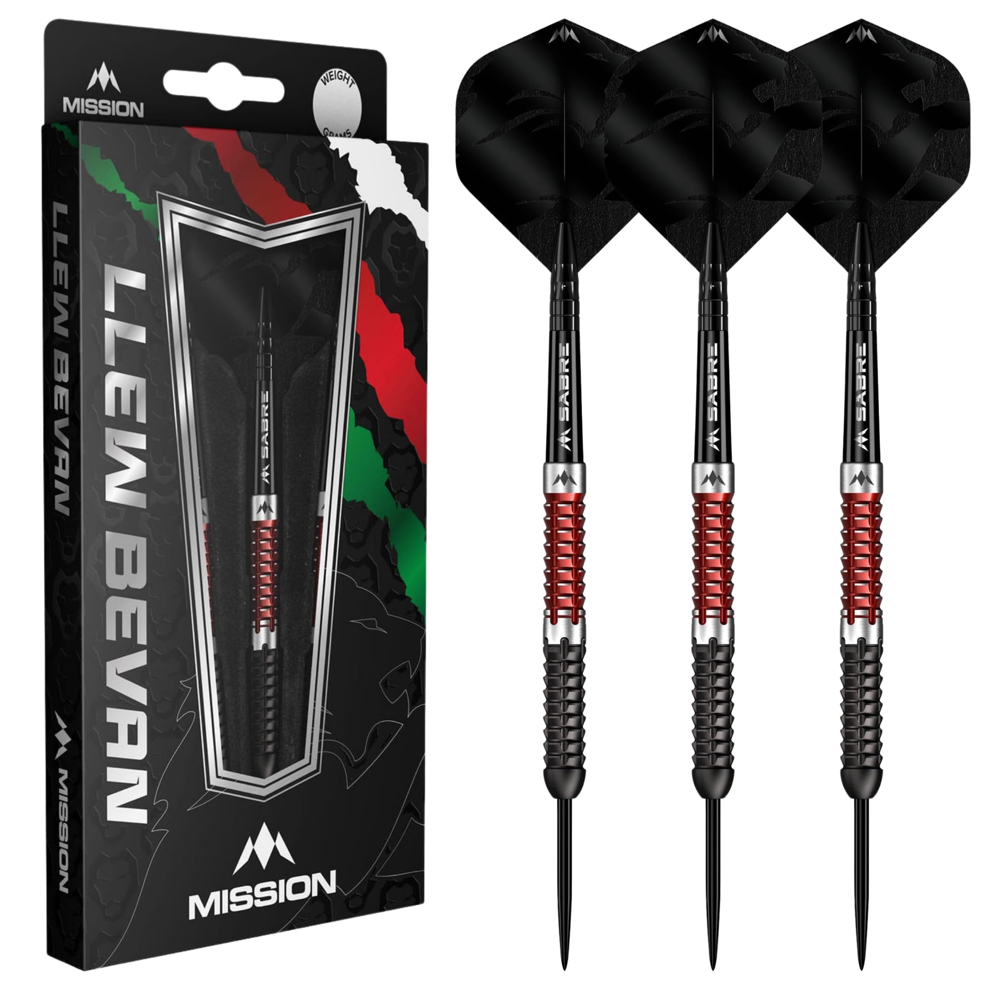 Mission Darts | Llew Bevan Darts | Steel Tip | 90% Tungsten | Black & Red Electro | Multiple Weights (21.0, Grams)