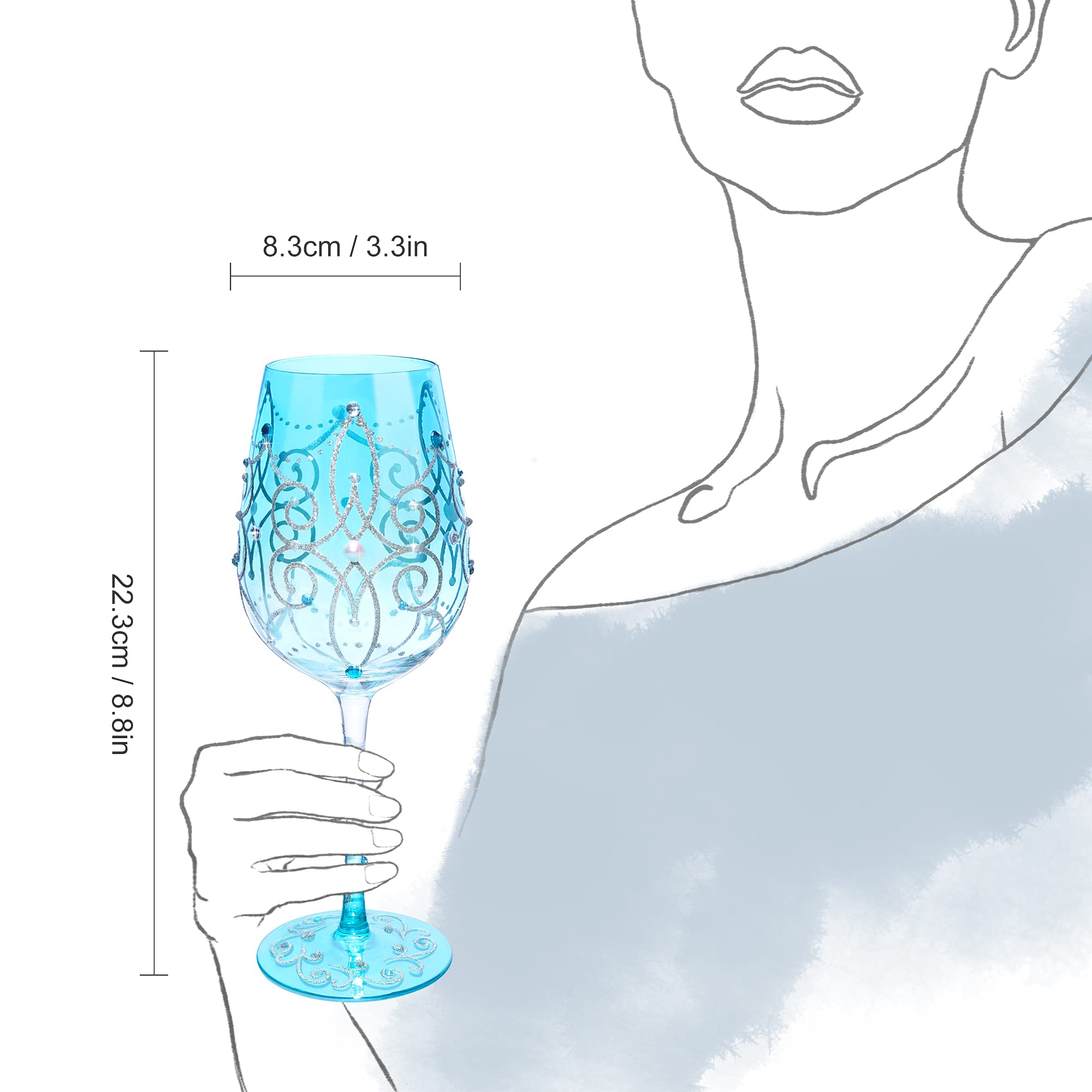 Hand-Painted Blue Princess Wine Glass - Personalized Gift -5 Hand-Painted Blue Princess Wine Glass - Personalized Gift -5