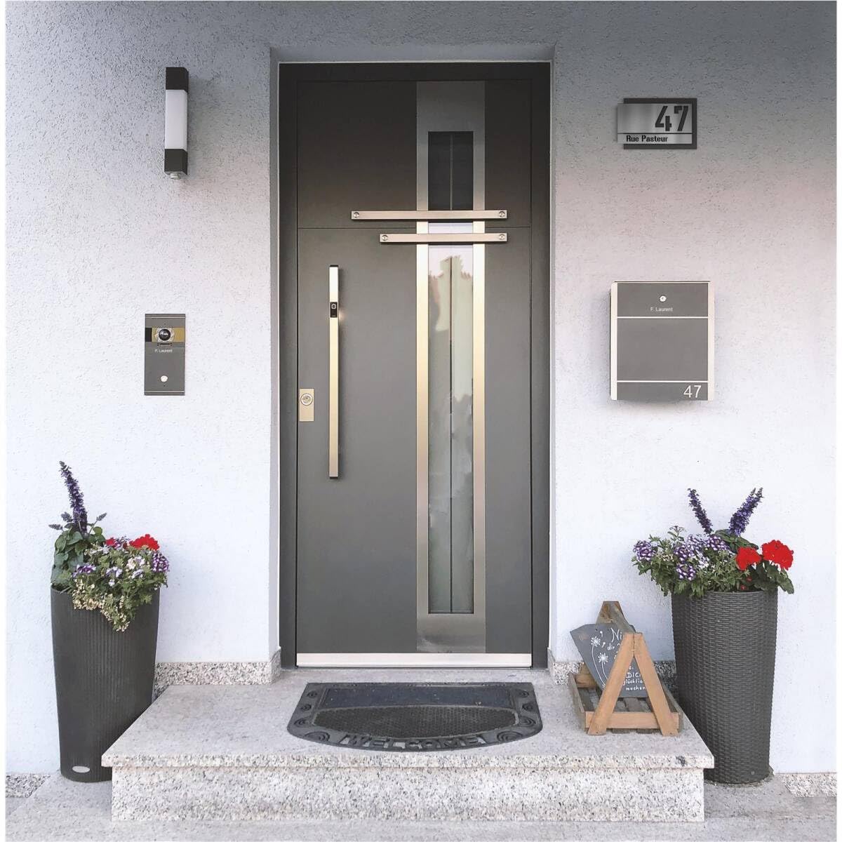 Metzler® numéro de maison en acier inoxydable avec effet 3D et gravure laser résistante gris anthracite RAL 7016 – robustesse extérieure facile à entretenir – personnalisation adresse