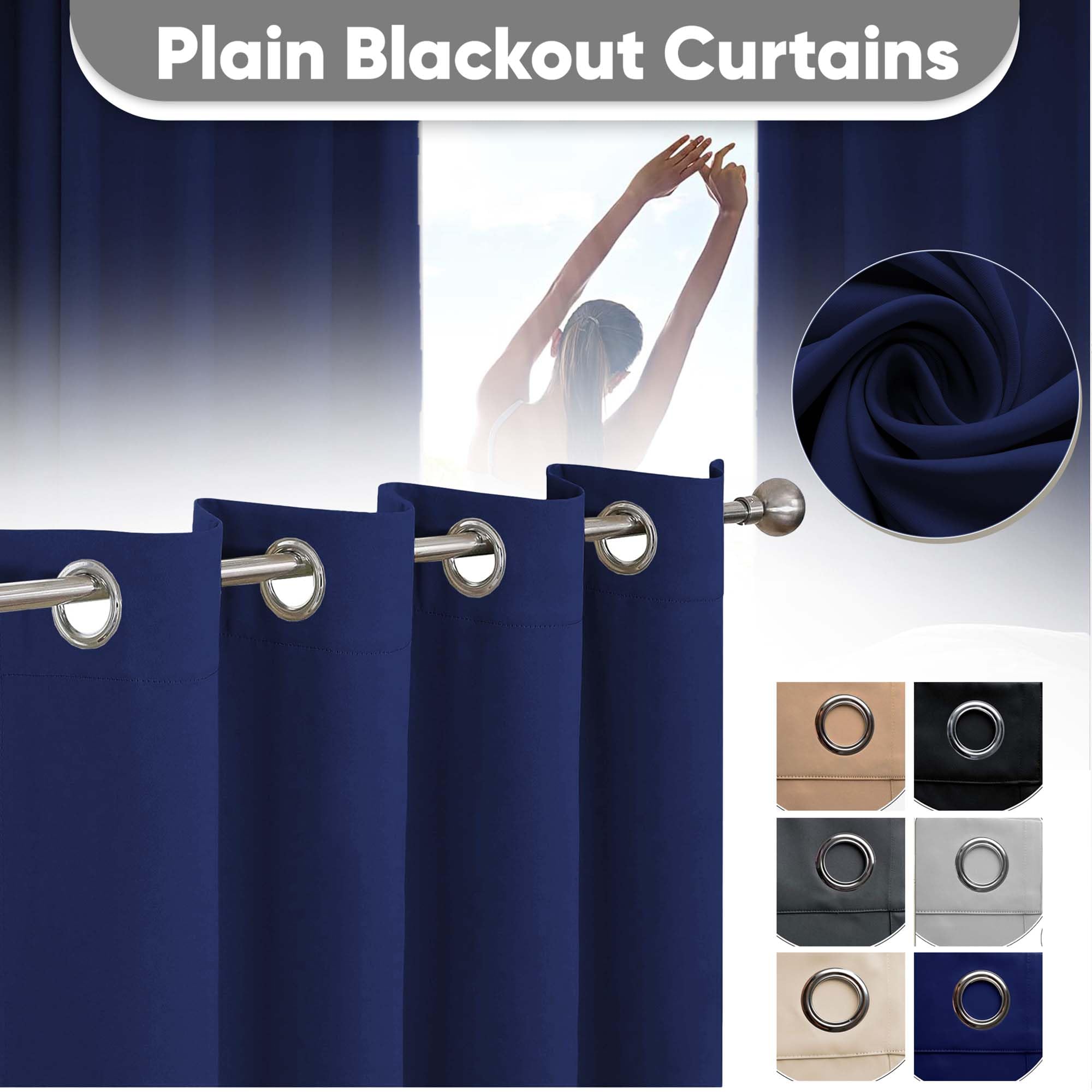 Yorkshire Bedding Eyelet Blackout Curtain 46 x 54 Inch Bedroom Thermal Insulated Navy Curtains for Bedroom Privacy Panels + 2 Tiebacks - Image 3