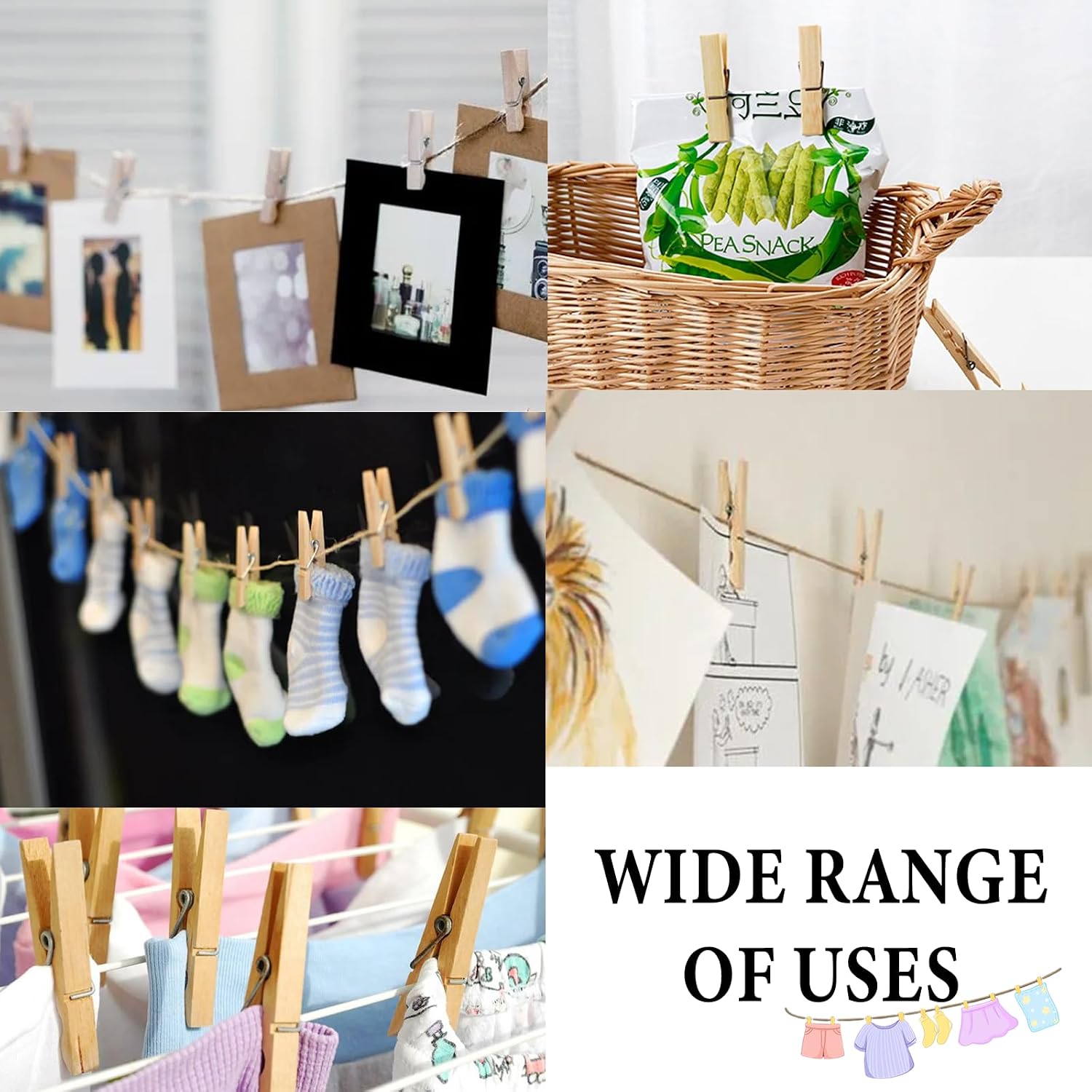Clothes Pins Wooden Clothespins,Wood Clothes Pins Heavy Duty Outdoor 24 Pcs
