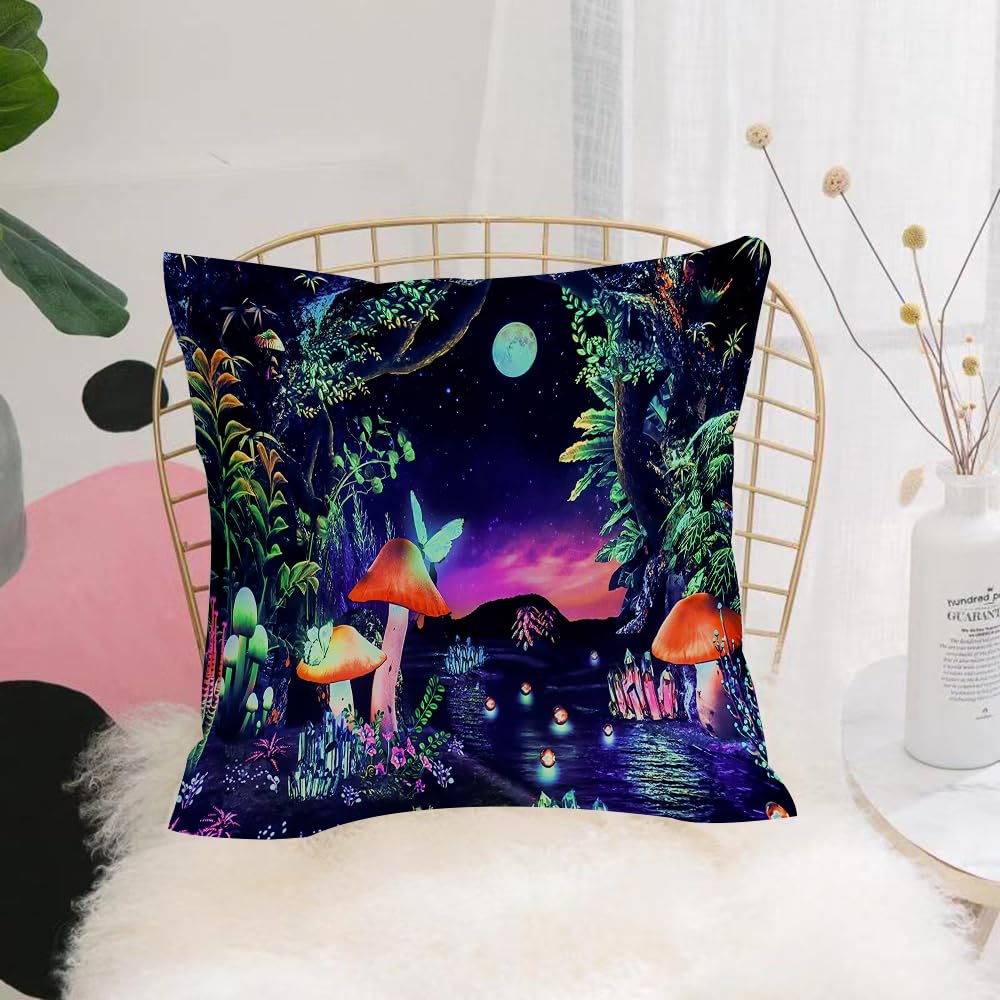 HYOSXW Cushion Cover,Throw Pillow Case Home Decorative for Living Room Bedroom Sofa Chair 16X16 Inch,Magic forest with huge mushrooms river and mystical purple light. Vector cartoo,Pillowcase 40X40cm