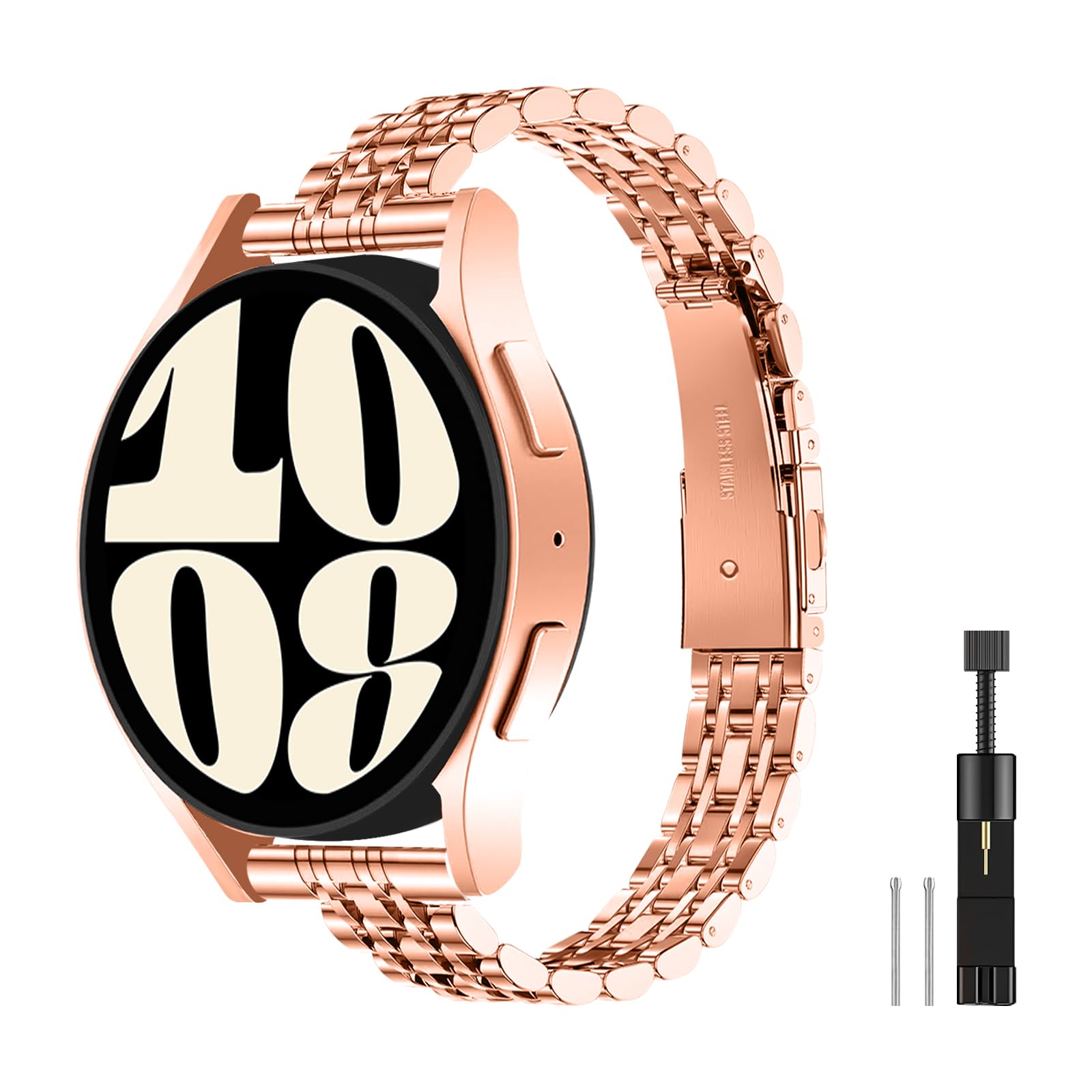 HAYONLIY Slim Stainless Steel Bands Compatible for Samsung Galaxy Watch 7/FE/6/5/4 40mm 44mm, Watch 6/4 Classic 43mm 47mm 42mm 46mm, 5 Pro 45mm, 20mm Dressy Metal Chain Thin Strap for Women