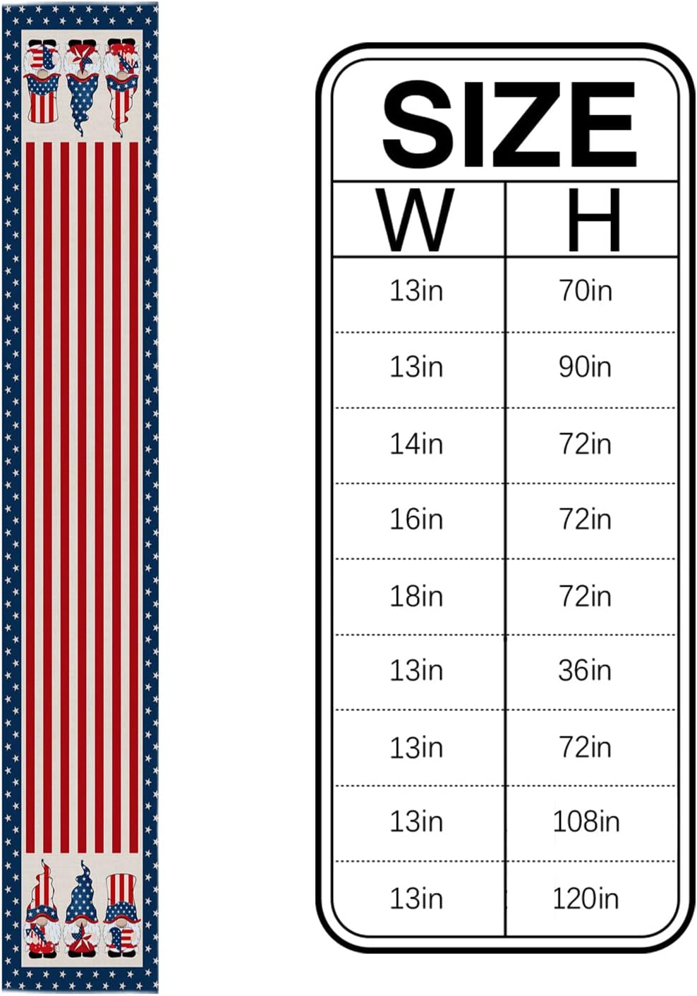 Independence Day Table Runner, Decorative Tabletop Cover 13x120 inch Cotton Linen Table Runners for Everyday Dining Wedding Party Holiday Home Decor, American Gnomes with Stars Red Stripes