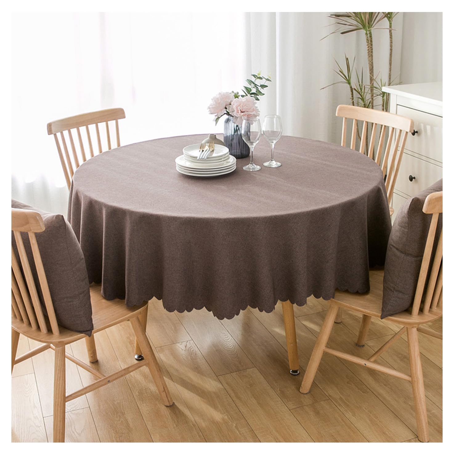 Algodón Lino Mantel Redondo Hoteles Restaurantes Eventos y Fiestas Impermeable Mantels Marrón Oscuro Diámetro 200cm