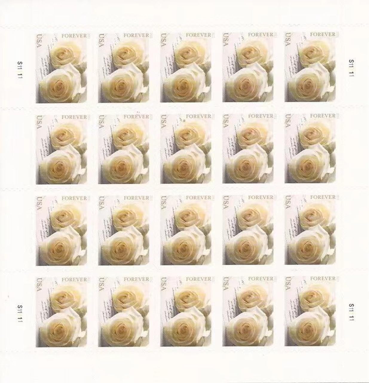 Wedding Roses Love Commemorative Forever Postage Book of 20 Self-Stick awareness vinyl for USPS First Class Envelopes (Stamp, 100, Stamp)