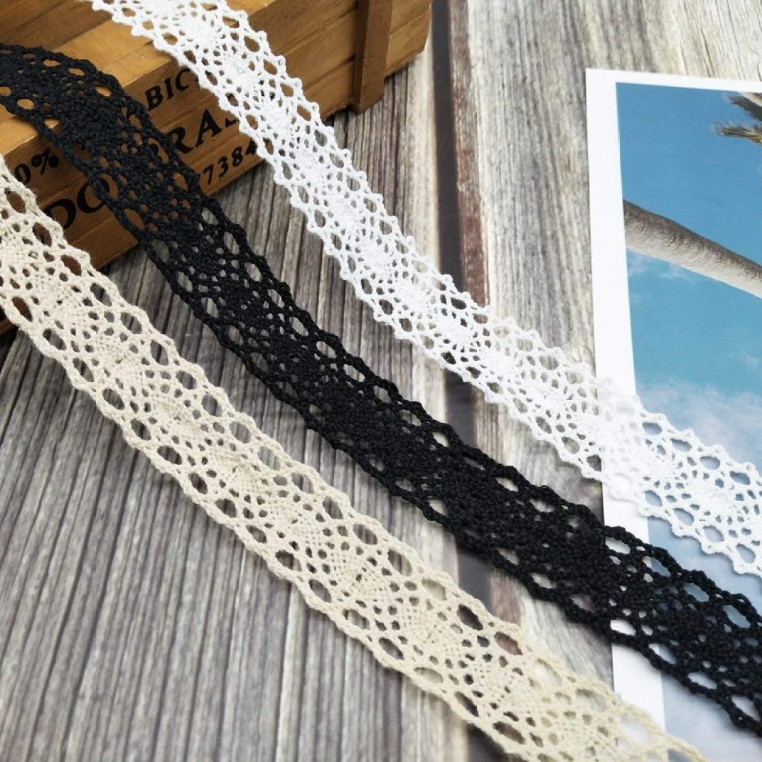 Ruban à tricoter en dentelle, 2cm, 5 mètres, blanc, noir, ivoire, for bricolage, vêtements, couture, Scrapbooking(White)