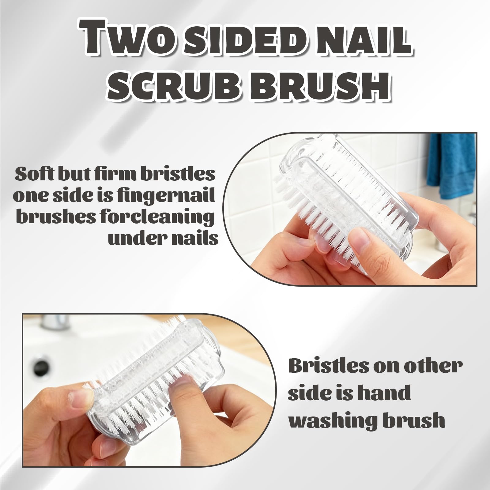 2 Pièces Brosse à Ongles Robuste, Main Brosse de Nettoyage en plastique pour Récurer les Ongle de Lavage des Mains Petite pour Manucure et Pédicure Outil de Nettoyage pour Orteils(transparent)