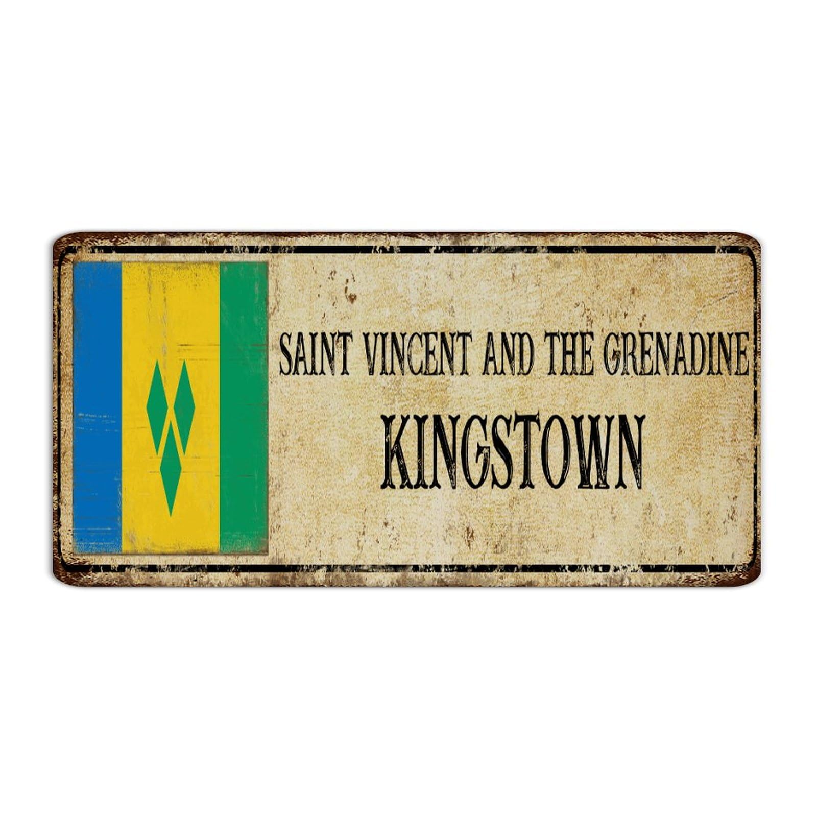 Autravelco Style-7 Saint Vincent And The Grenadine Kingstown Metal Sign 6X12 Inch Retro Terrace Laundry Kitchen Home Decor Garage Signs National Country Souvenir Road Wall Art Plaques For Front Door