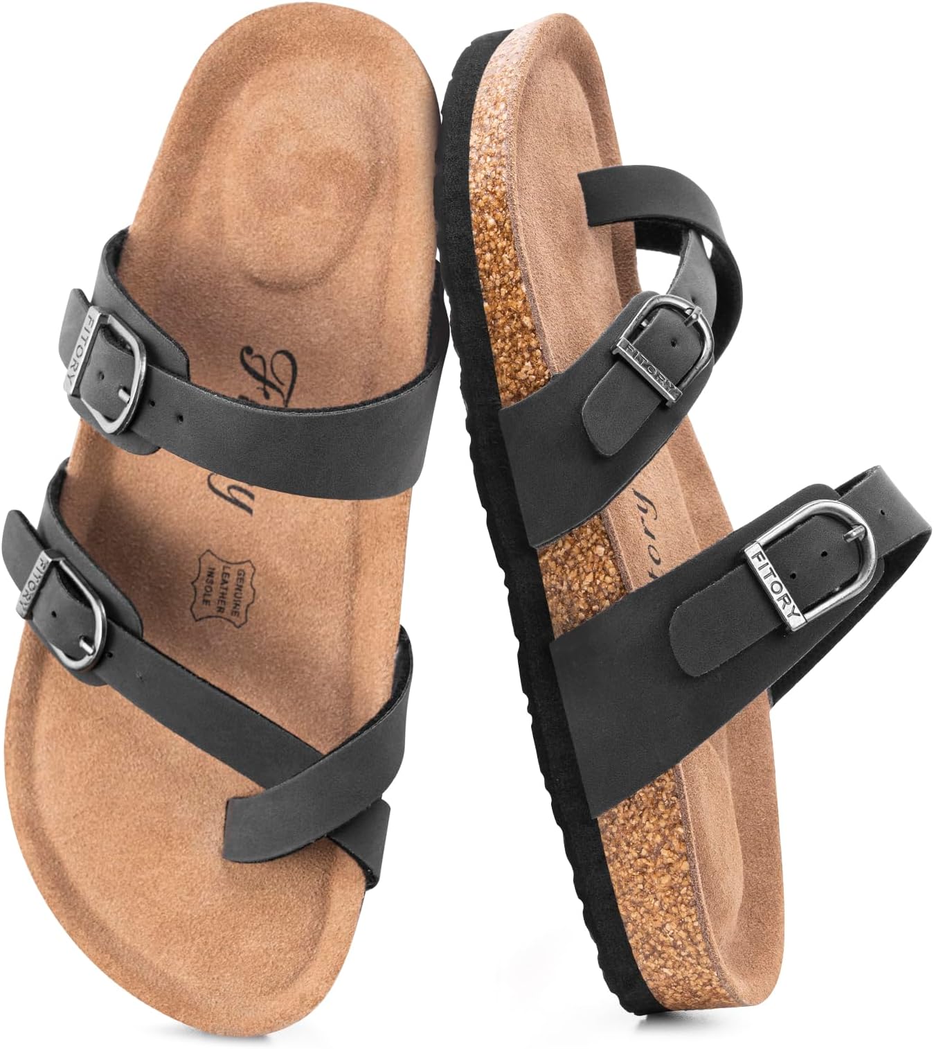 Women's Slide Sandals with Soft Cork Footbed, Comfort Arch Support Flat Sandals for Summer Size 4-9