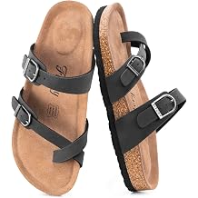 FITORY Women's Leather Sandals Comfort Cork Footbed Size 4-9 UK