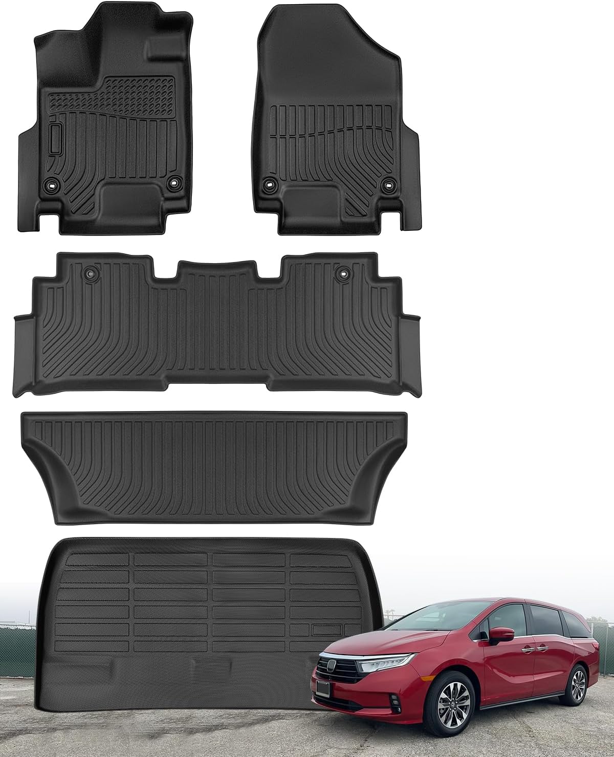 DiffCar® Floor Mats & Cargo Liner for Honda Odyssey 2018-2025, All Weather Car Accessories (Set of 5 Mats)