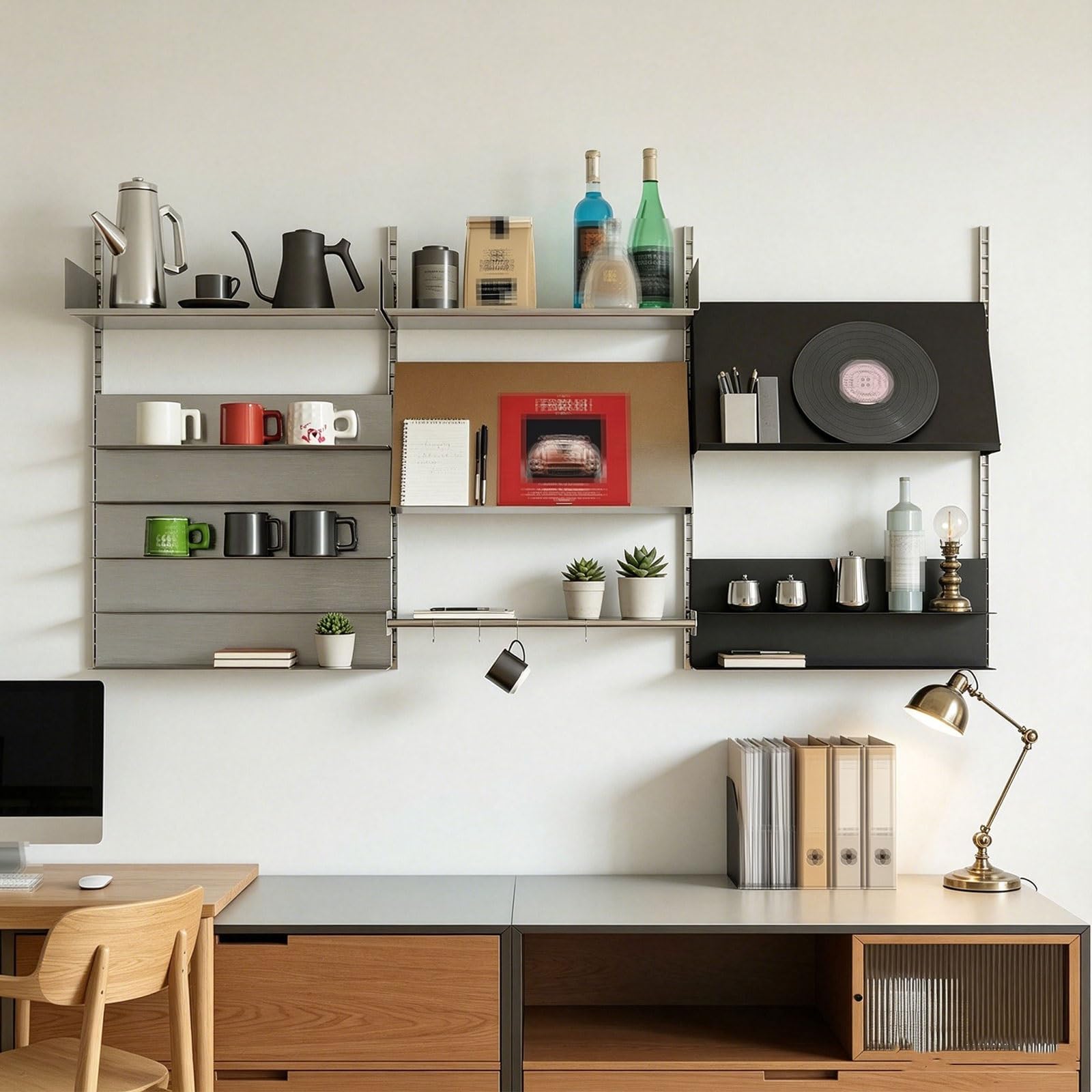 Panel Perforado Organizador Acero Inoxidable Metal Organizador Herramientas Estantes Ajustables Organizadorr Oficina Cada Estante Soporta 50Kg para Garaje, Cocina, Baño y Oficina