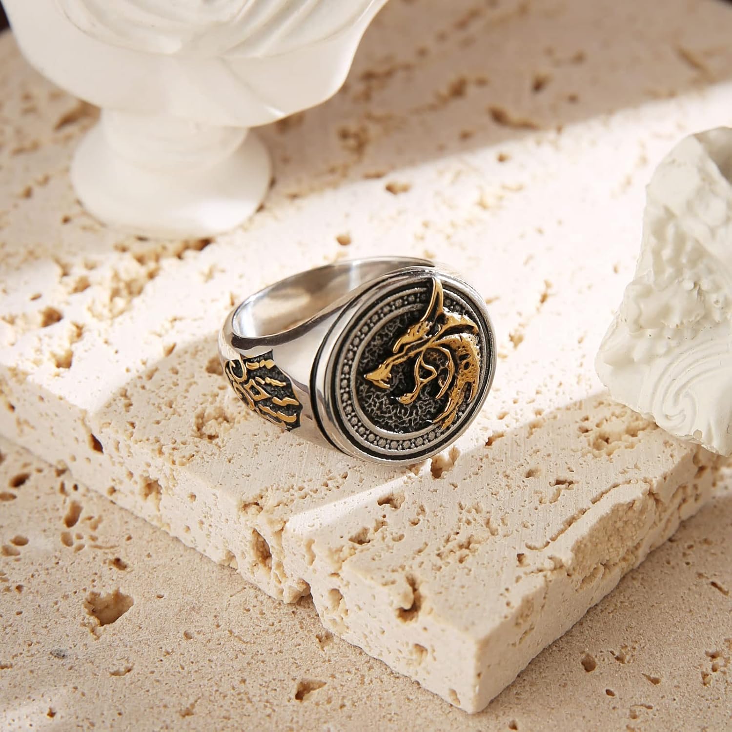 HZMAN Norse Viking Wolf Ring for Men Stainless Steel Retro Wizard Warrior Hunter Wolf Head Wolf Paw Rings Jewelry Gift - Image 2