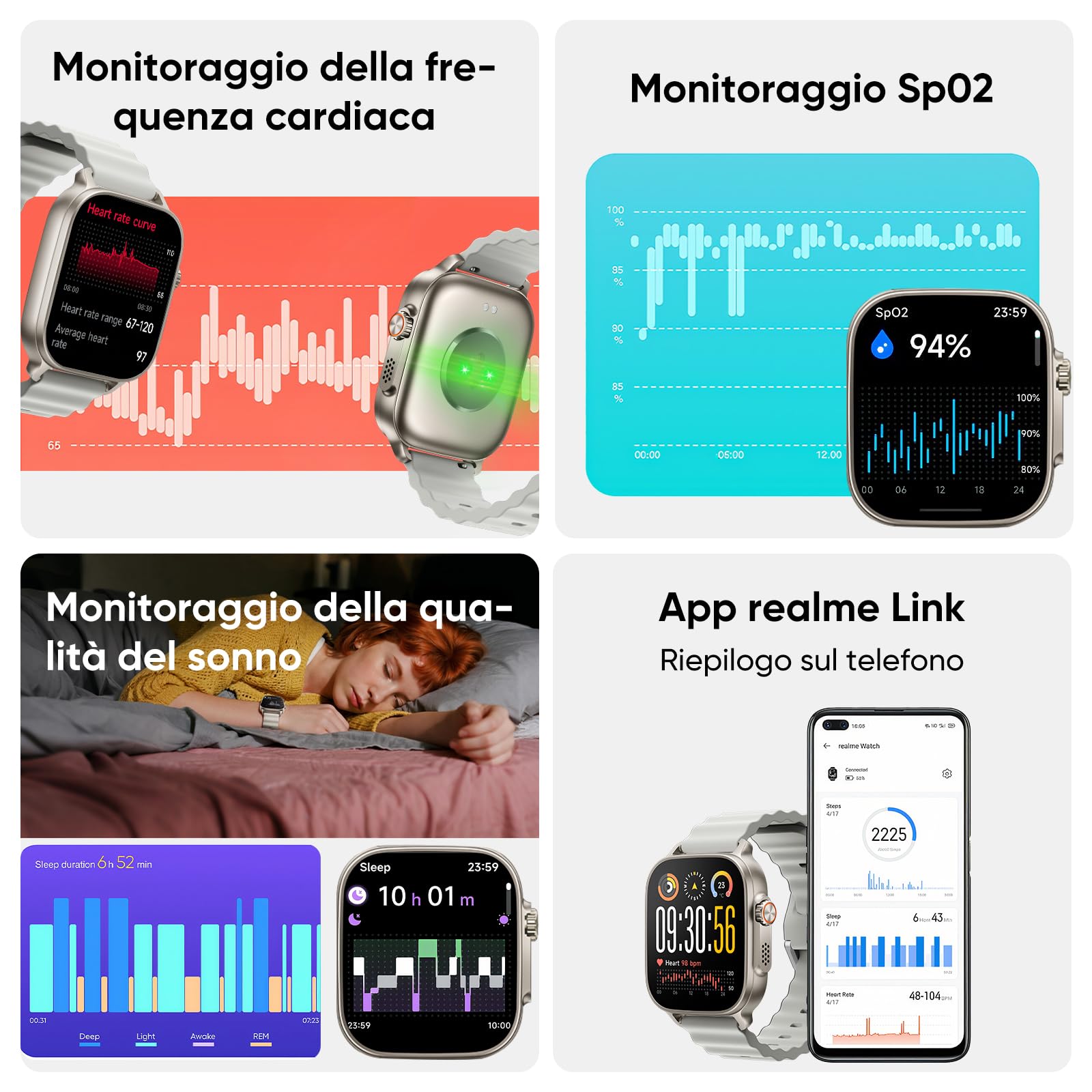 realme Watch 5 Smartwatch, AMOLED Touch 1,97'', GPS Indipendente,Chiamate Bluetooth, 108 Modalità Sport, Monitoraggio Ossigeno Sangue/Sonno, Impermeabile IP68, Batteria 16 Giorni, Grigio