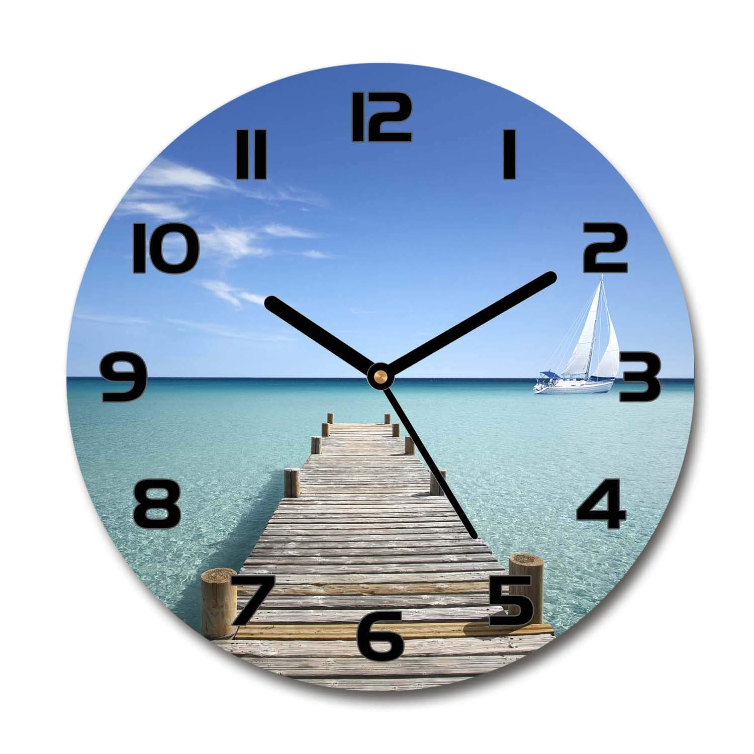 Horloge en verre rond 30cm silencieuse sur pied salon Tulup bois