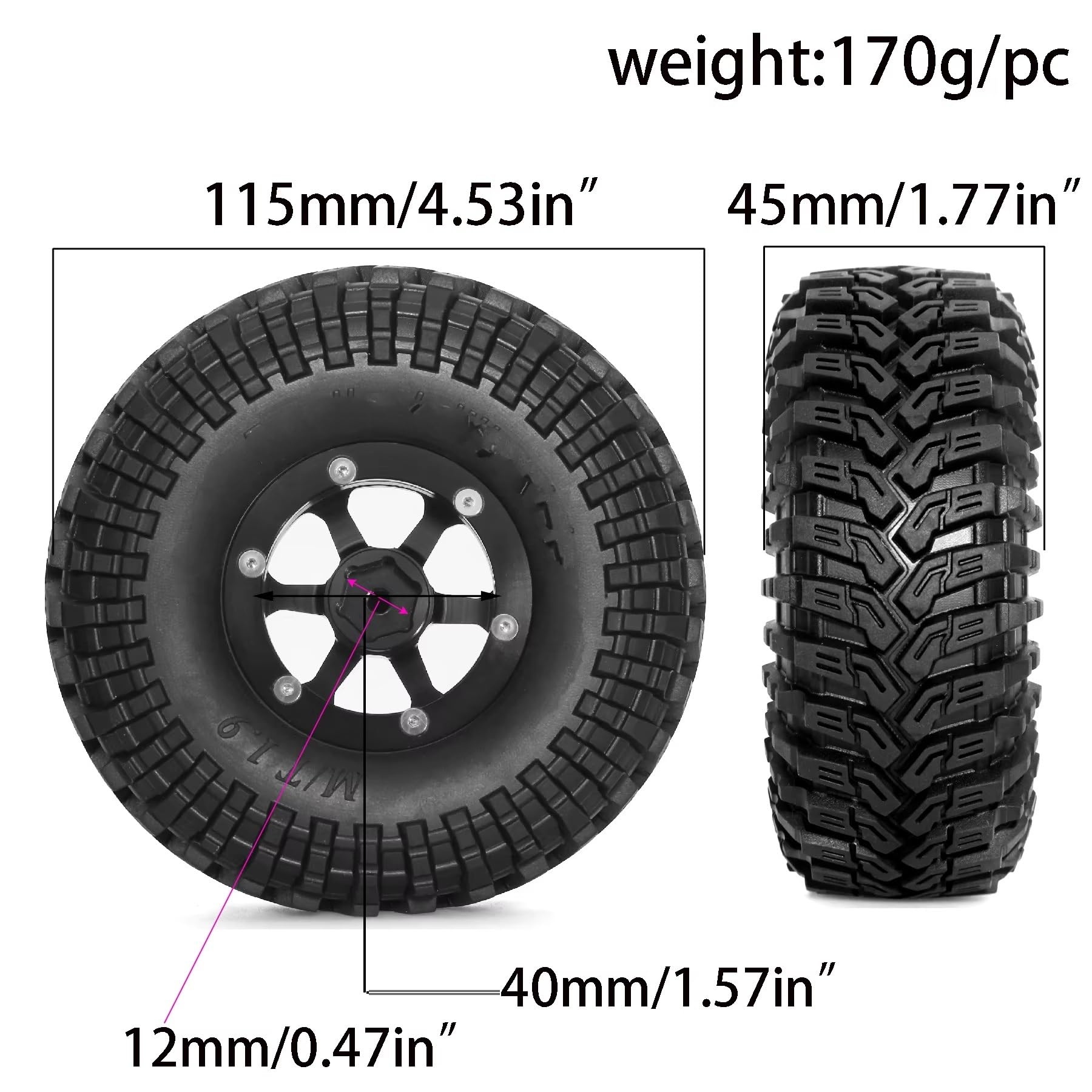 RC Pneus Jante Compatible avec FCX10 pour Axial pour SCX10 Pro pour SCX10 UTB18 pour TRX4 pour Redcat Gen8 Pneus Tout-Terrain 1.9 avec Jante Beadlock pour Voiture RC Crawler 1/10(Type A)