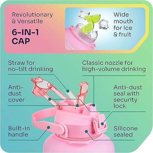 Miniatura 3 de Botella de agua de 1 galón con pajilla extraíble y asa apta para lavavajillas, libre de BPS y BPA y DEHP + 2 cepillos grande  grande con marcadores