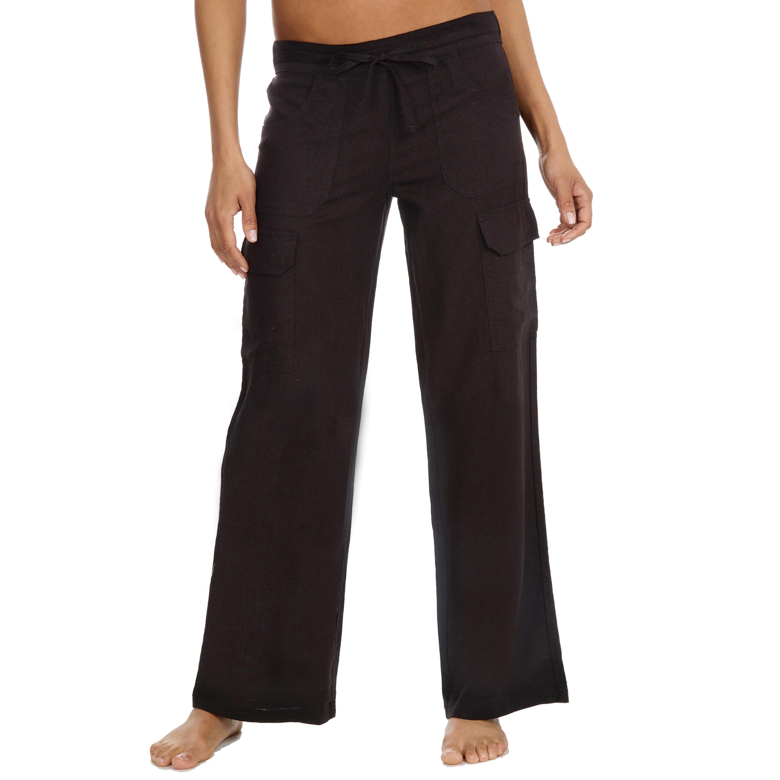 Metzuyan Women's Black Ws-Ss24 Linen Viscose Blend Cargo Style Trousers Long Bottoms Summer 14