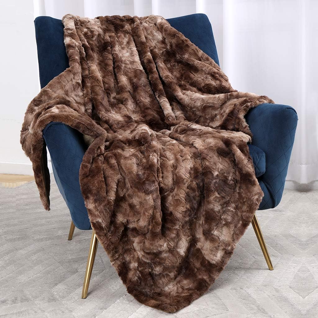 Bonzy Home Luxury Faux Fur Bed Blanket, Super Soft Fuzzy