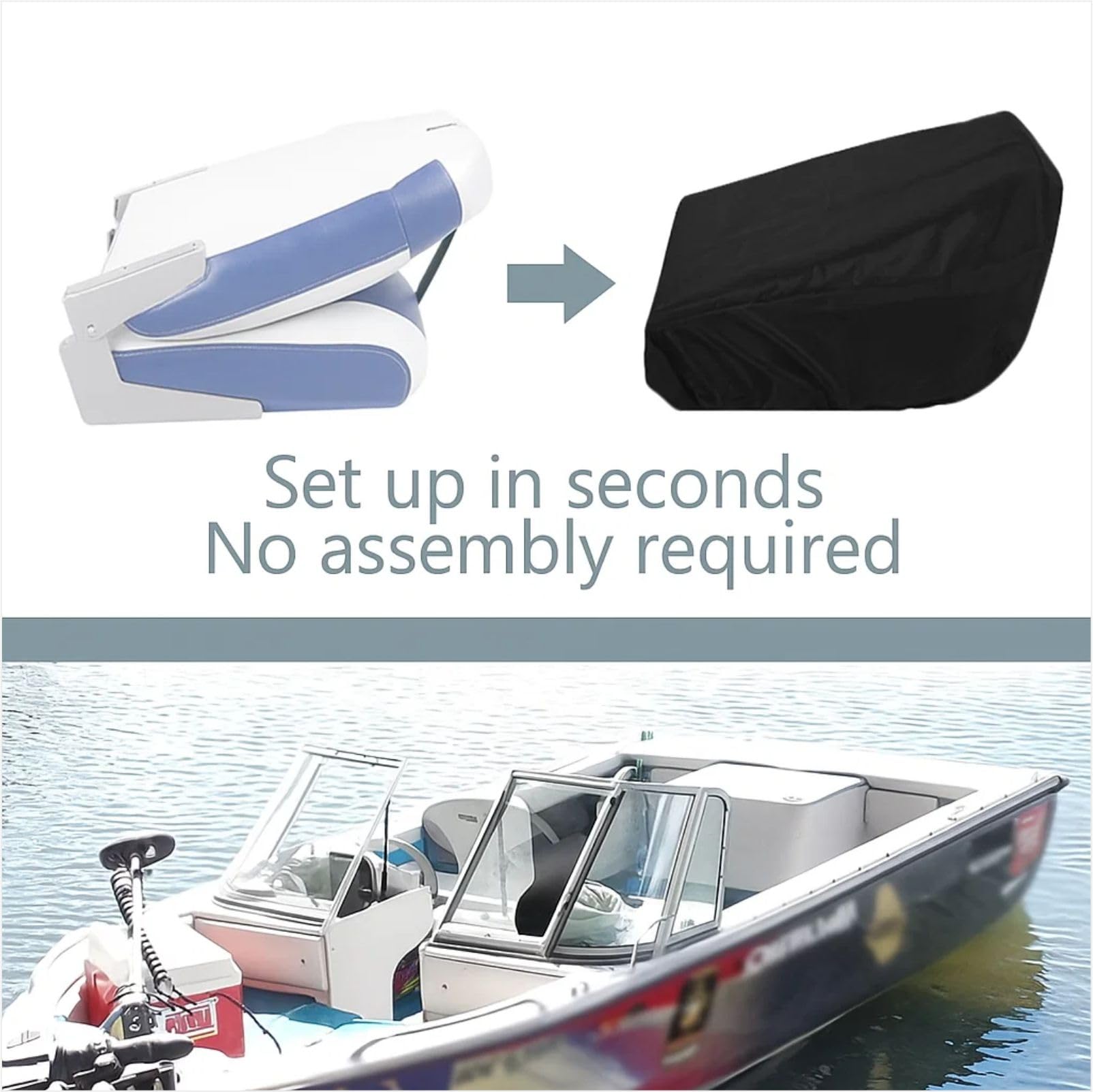 Housse de siège pliable pour bateau – Protection de siège pliable imperméable en toile 420D robuste résistante aux intempéries (noir)