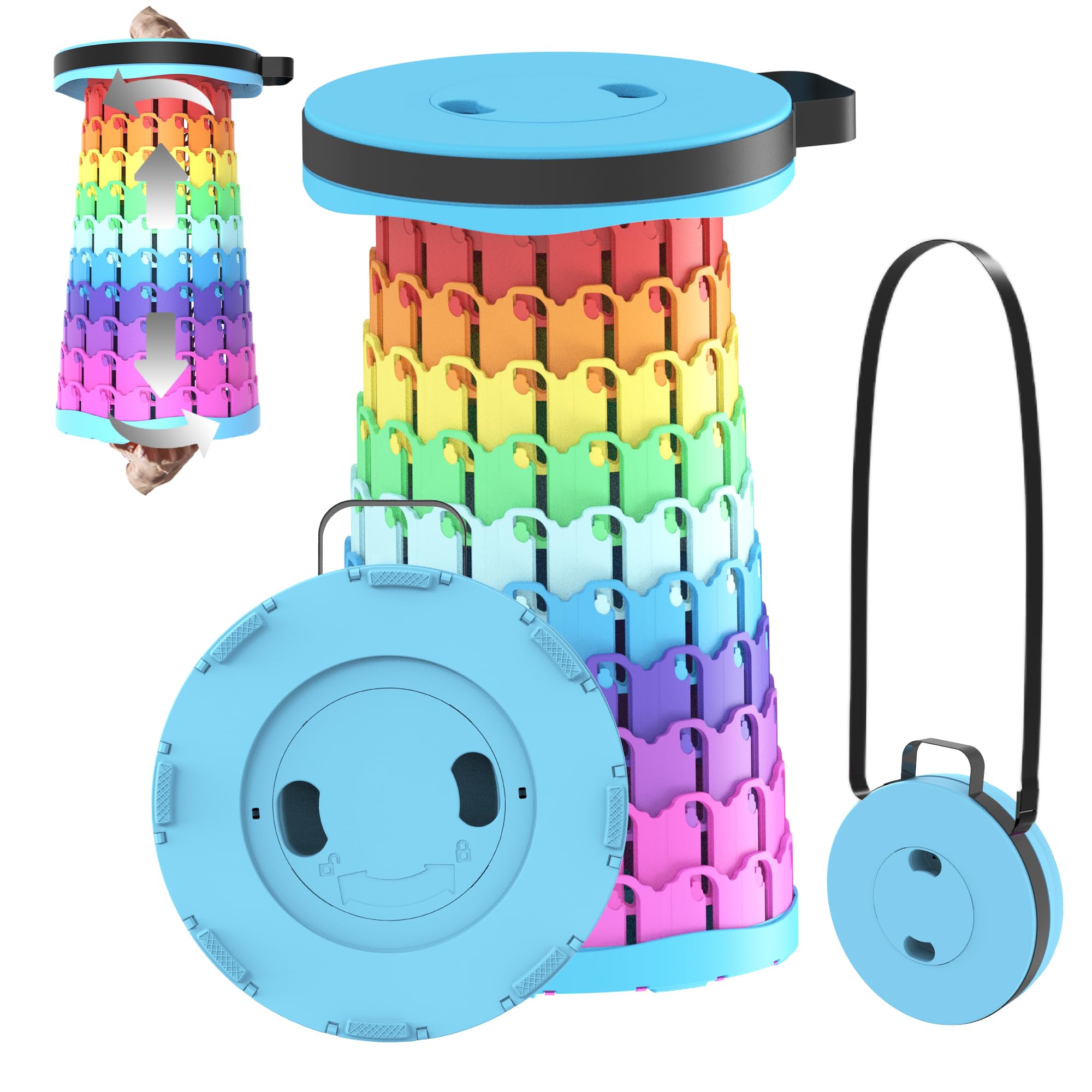 2025 Taburete Plegable Portátil, Taburete Telescópico Ligero y Duradero para Actividades al Aire Libre como Viajes, Pesca, Senderismo y Camping MAX Cargando 200 kg con Carabinero