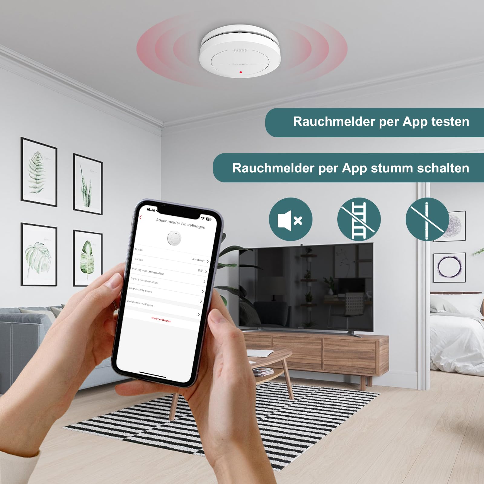 Safeliveo Rauchmelder 10 Jahre Batterie WLAN Smart Feuermelder Vernetzt 5er Set mit Basisstation, Brandmelder mit 85dB Hörbarer Alarm