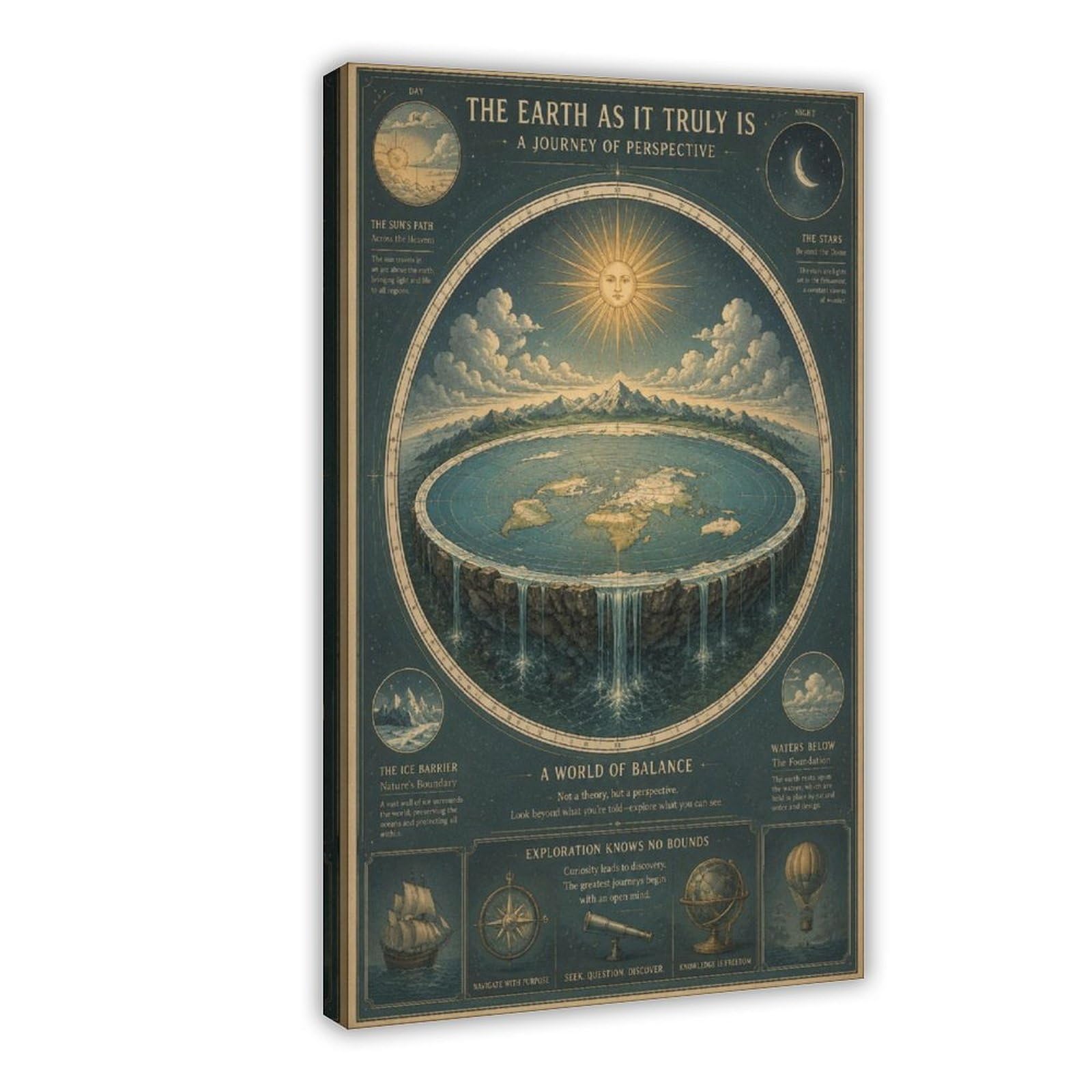 ASGRCN Póster de lienzo con mapa de la tierra plano y antiguo celestial para decoración de dormitorio, regalo