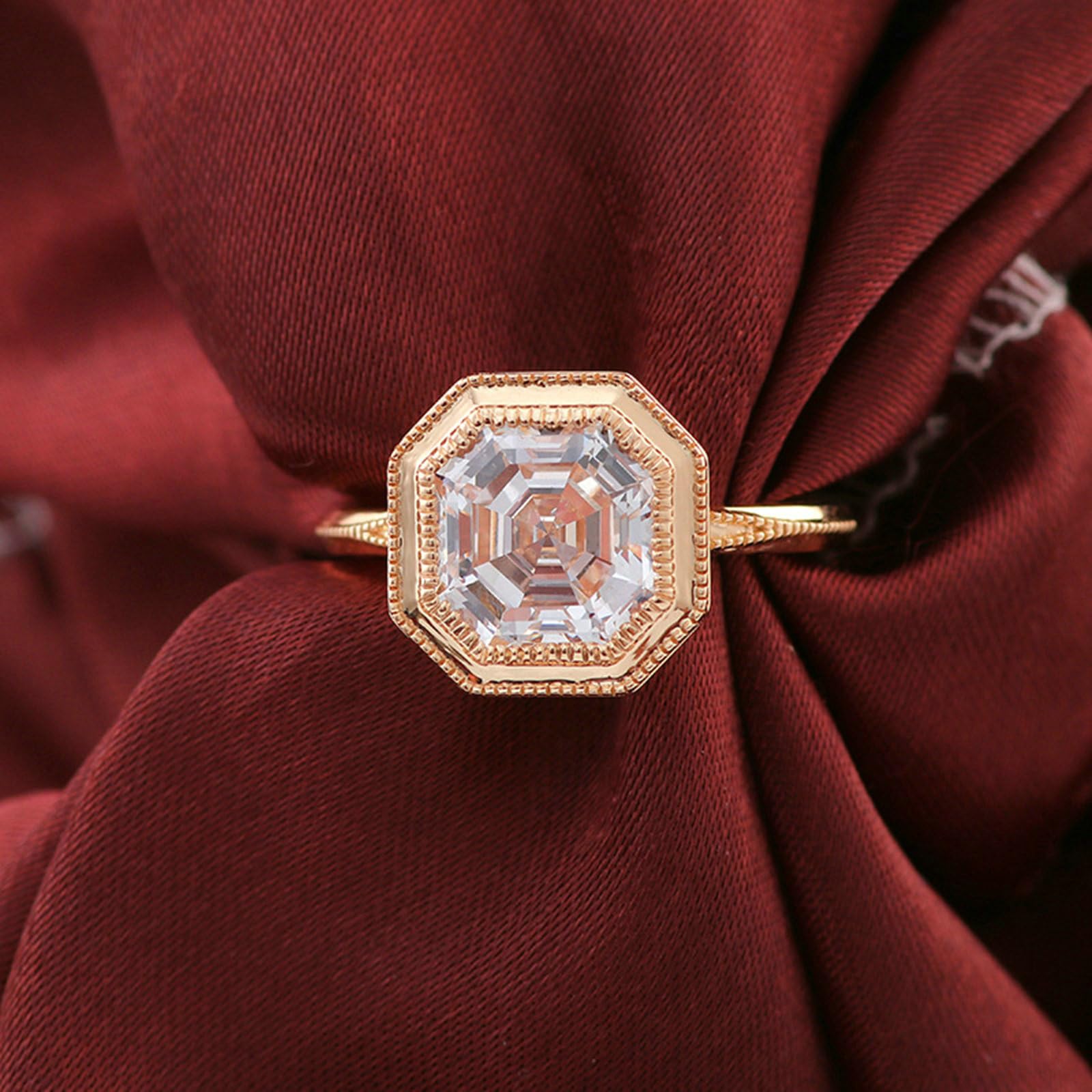 Obrączki ślubne, pierścionki ślubne 14K żółte złoto Solitaire Vintage kwadratowy moissanit pierścionek dla kobiet zaręczynowy żółte złoto na obietnicę
