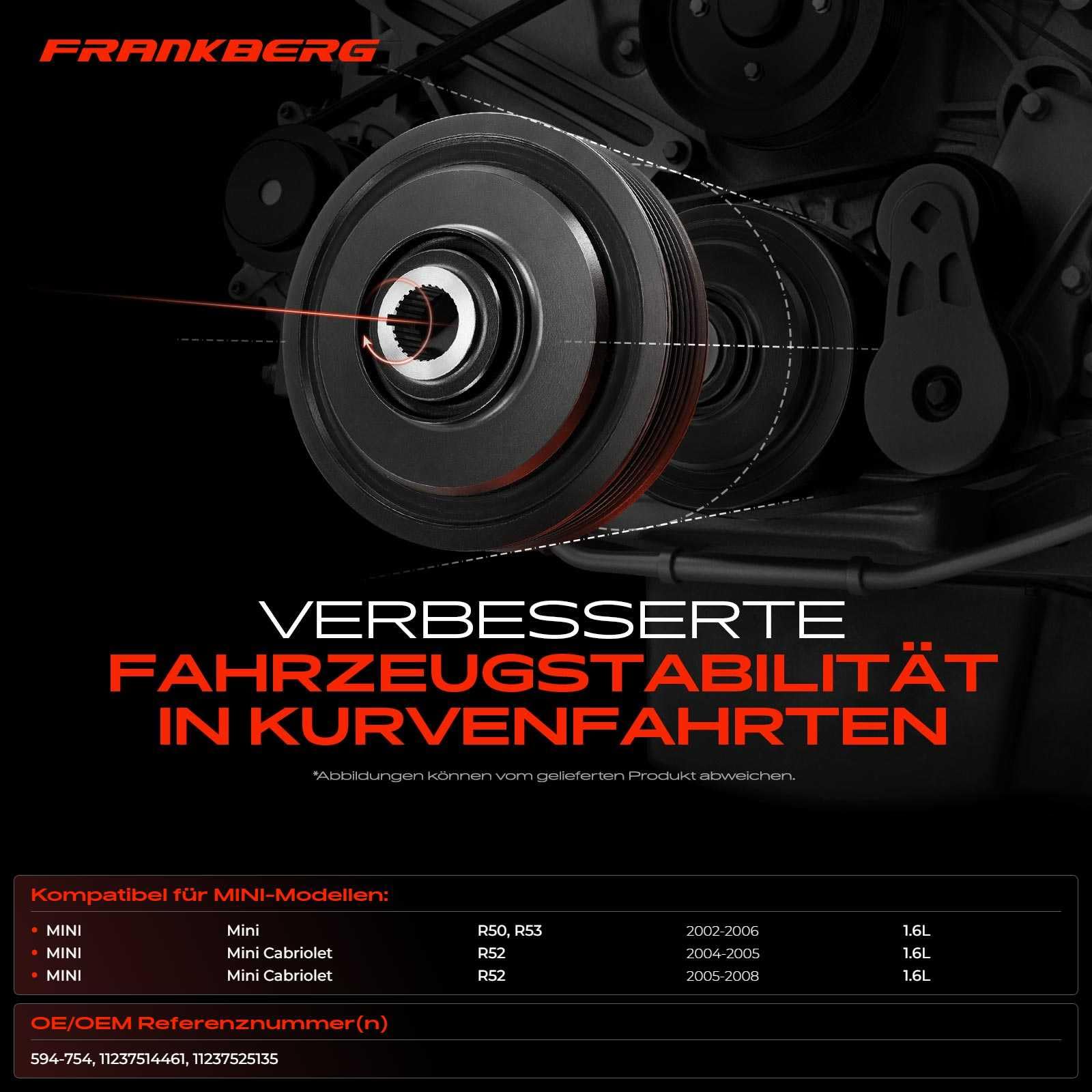 Frankberg Riemenscheibe Kurbelwelle Benzin Kompatibel mit Min.i R50 R53 Min.i Cabriolet R52 Replace# 11237525135