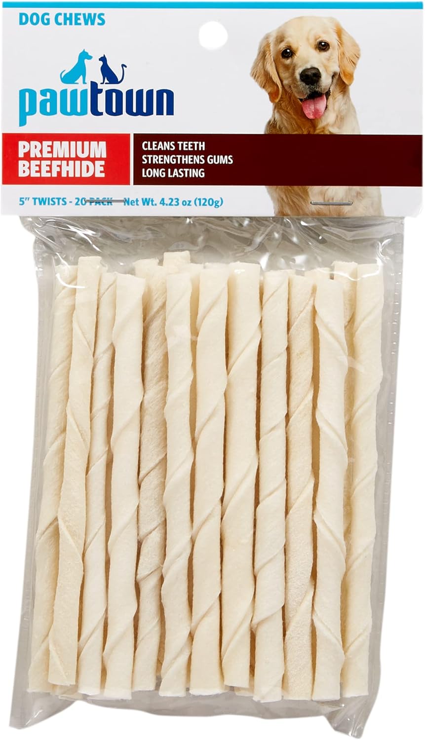 Pawtown, Premium Beefhide 5" Twist Sticks, 20 Count Pet Supplies