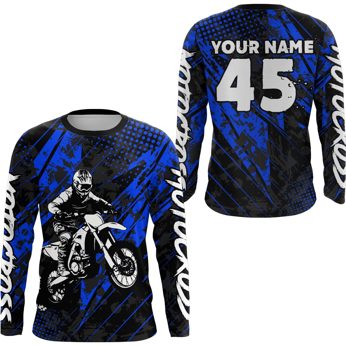 Motocross Jersey Kid Men UPF30+ Custom Racing Jersey Youth Motorcycle Shirt Racing Off-Road Dirt Bike Jersey Shirt D02 (US, Alpha, Small, 5X-Large, Regular, Regular, Blue)