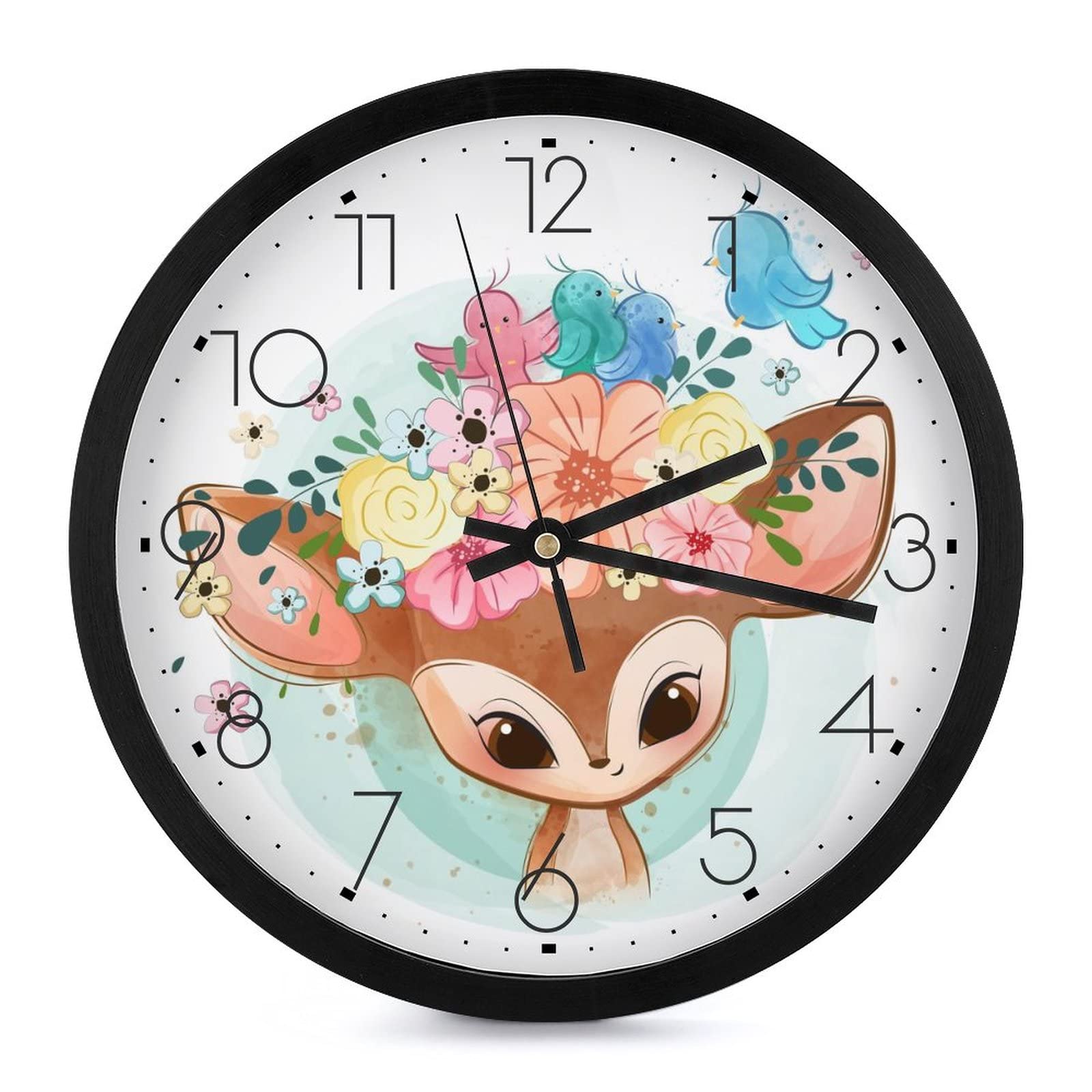 Horloge murale ronde oiseau cerf 25.4cm pendule décorative de salon
